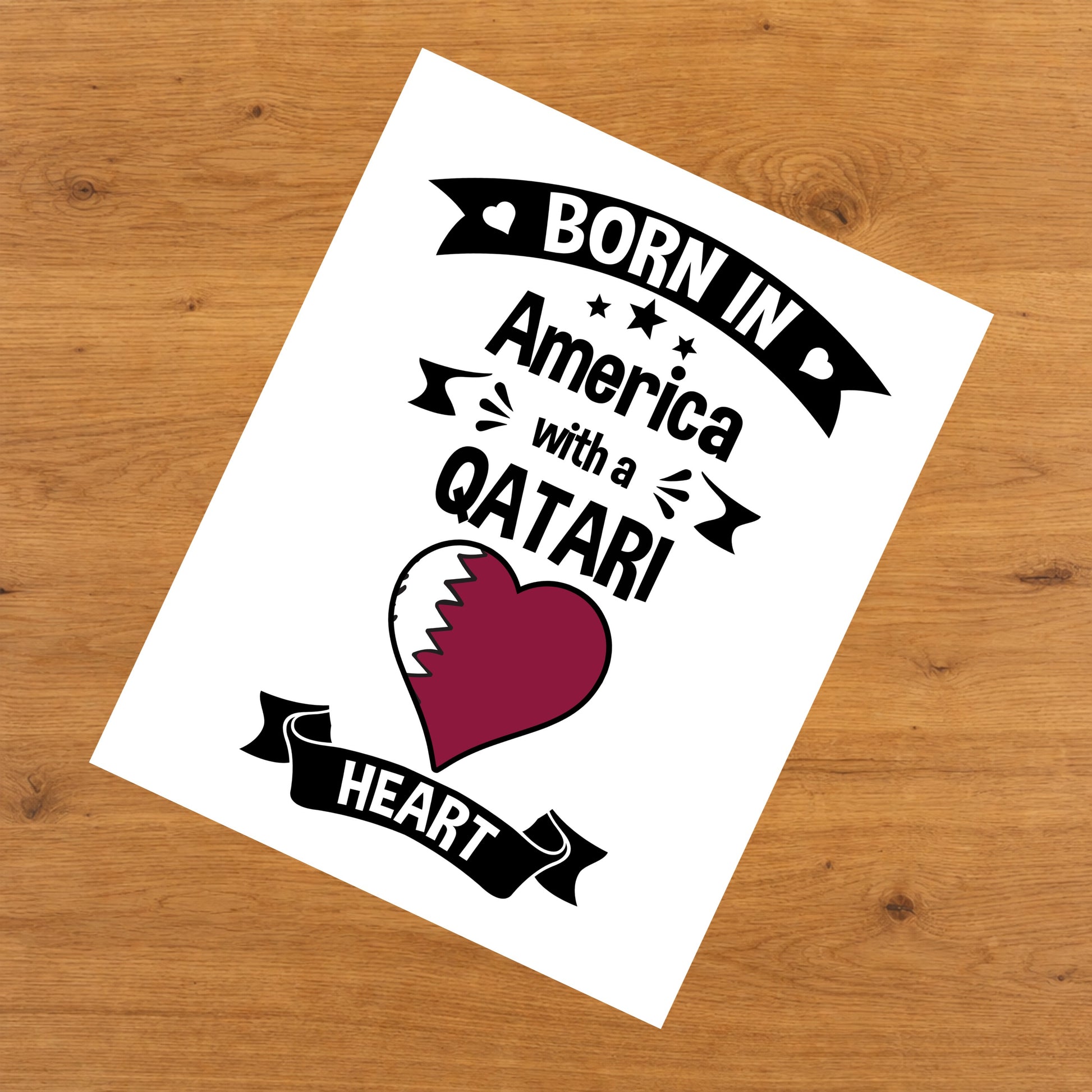Born In America With A Qatari Heart Baby Nursery 8"x10" Wall Art Print