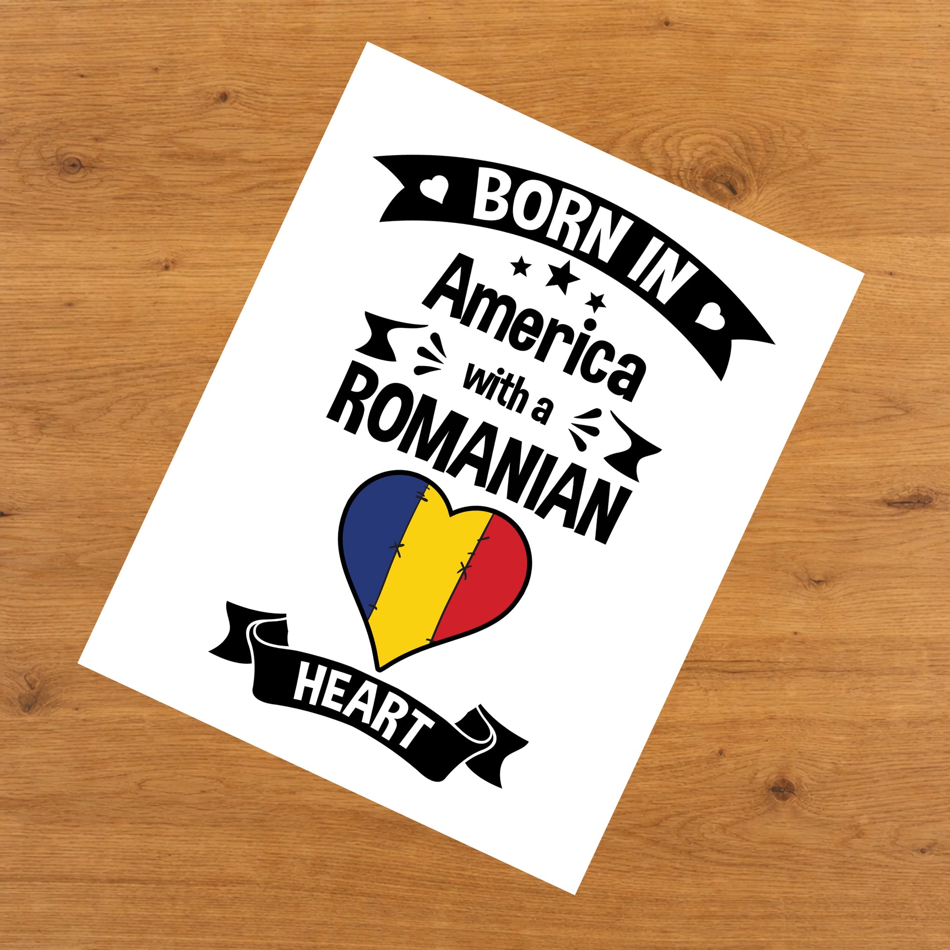 Born In America With A Romanian Heart Baby Nursery 8"x10" Wall Art Print
