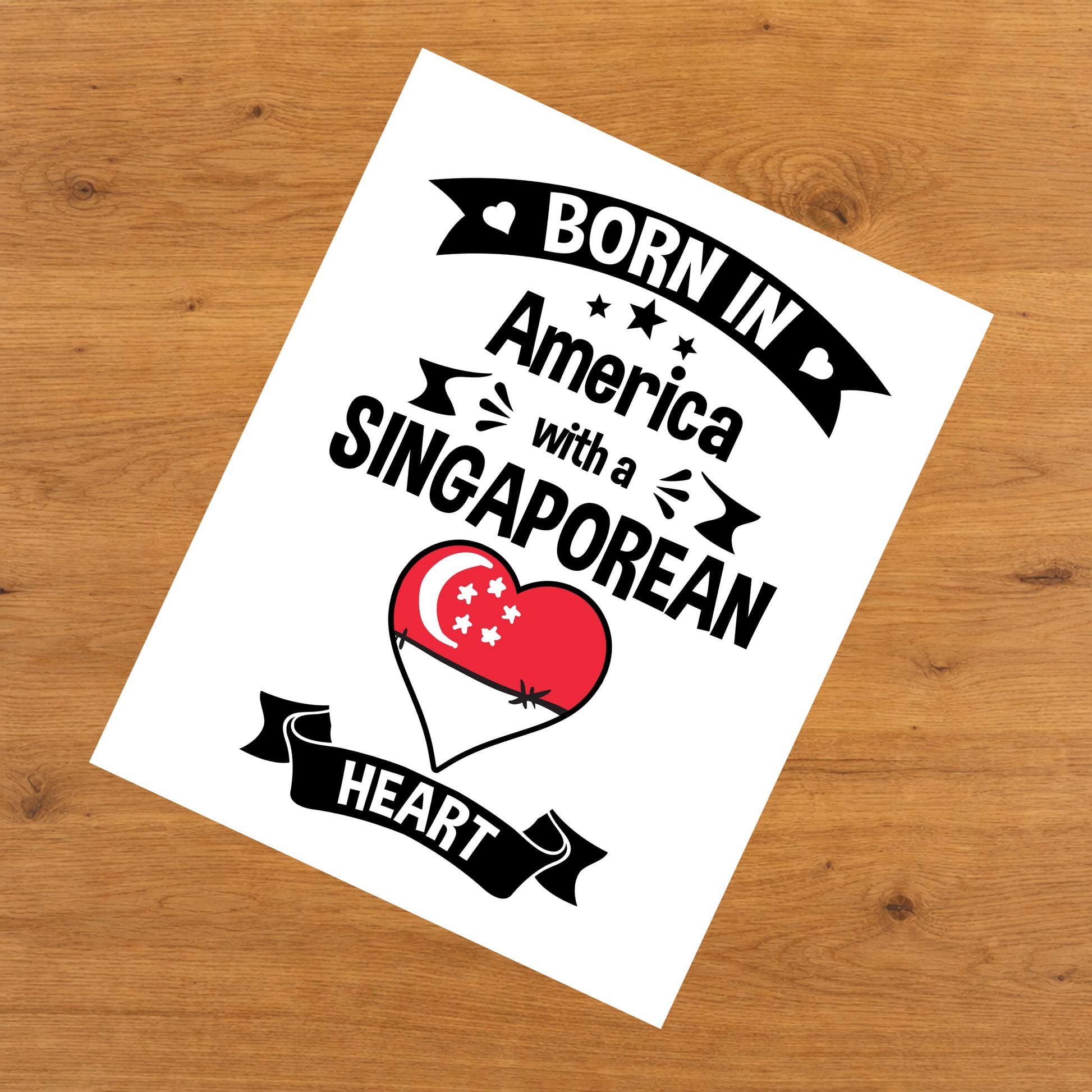 Born In America With A Singaporean Heart Baby Nursery 8"x10" Wall Art Print
