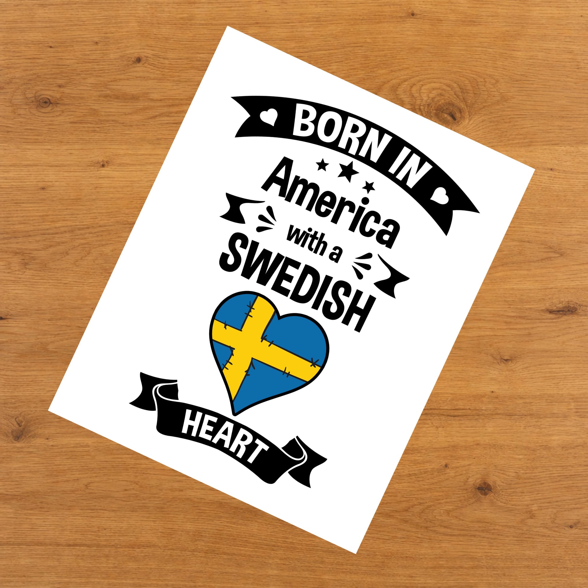 Born In America With A Swedish Heart Baby Nursery 8"x10" Wall Art Print
