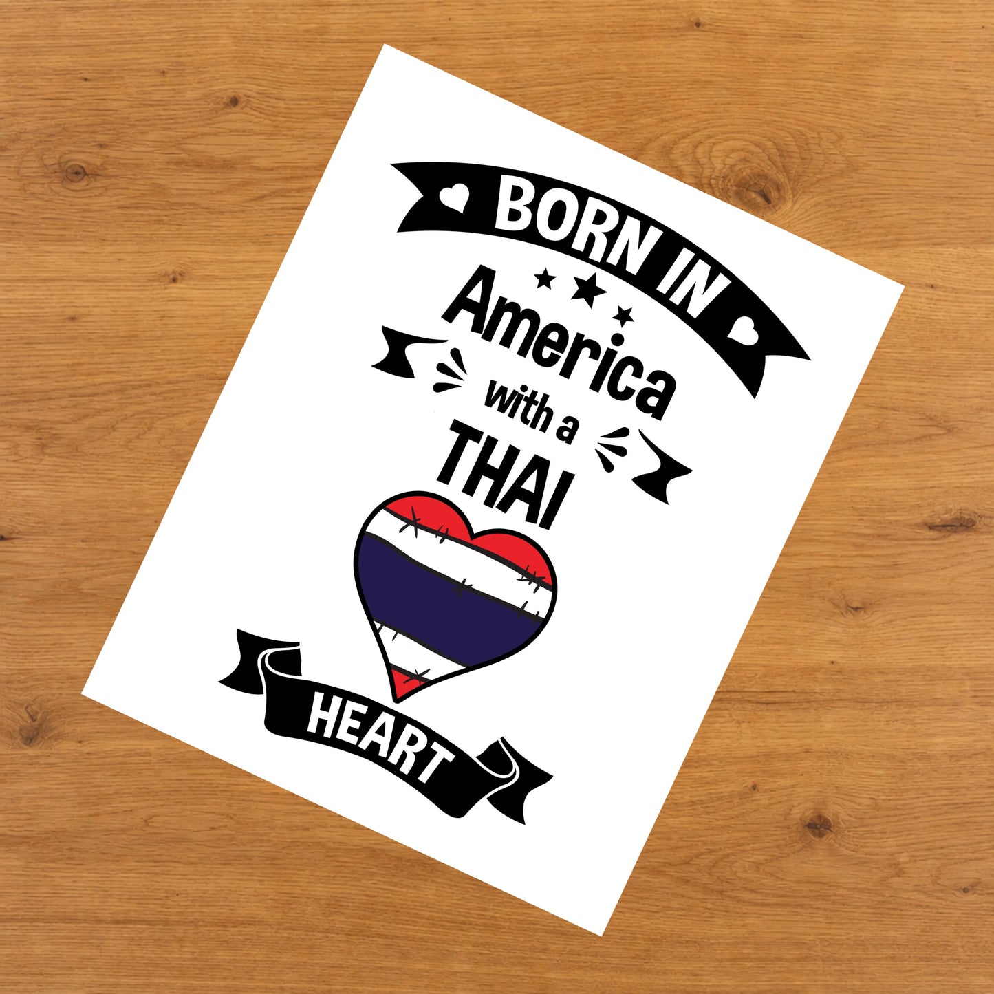 Born In America With A Thai Heart Baby Nursery 8"x10" Wall Art Print
