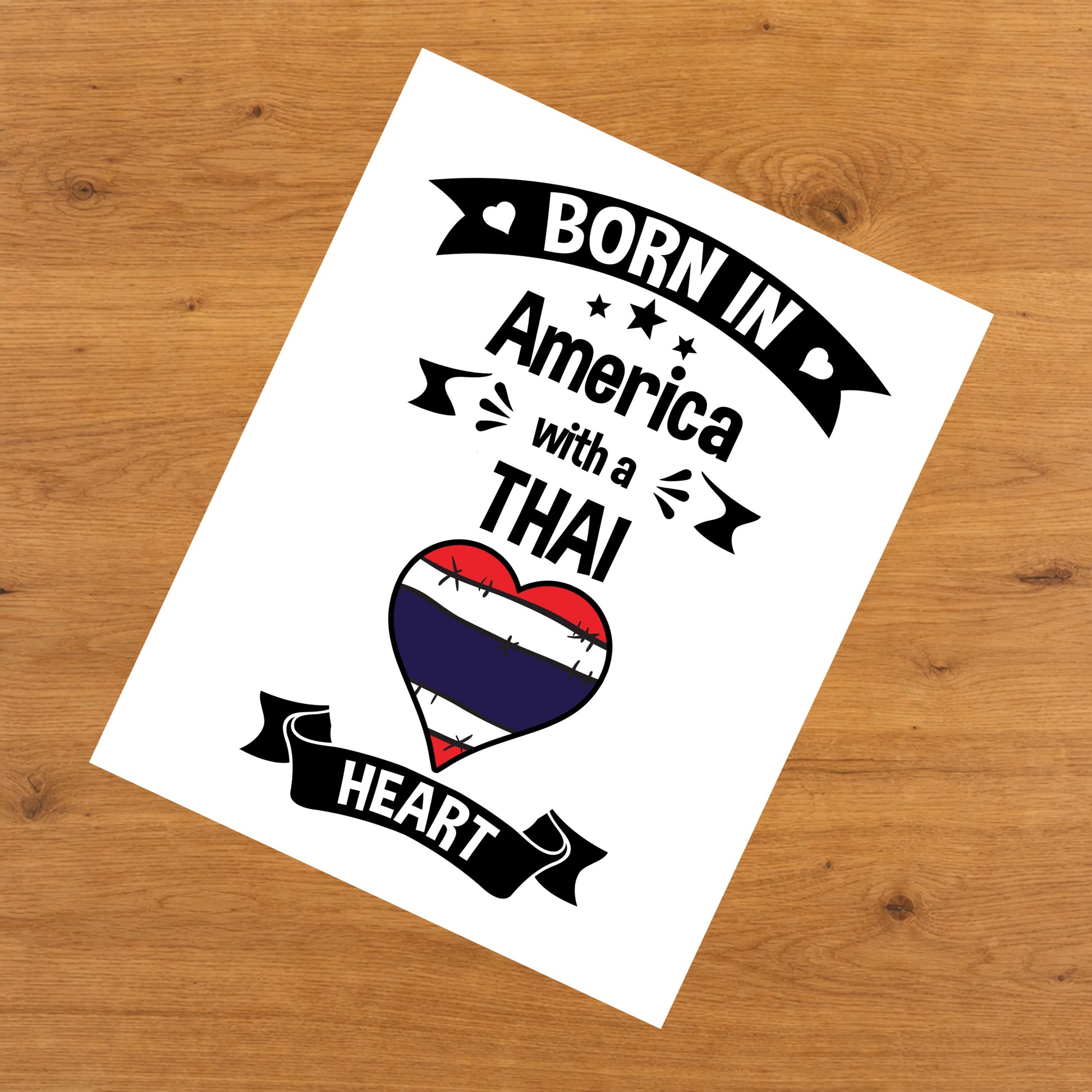 Born In America With A Thai Heart Baby Nursery 8"x10" Wall Art Print