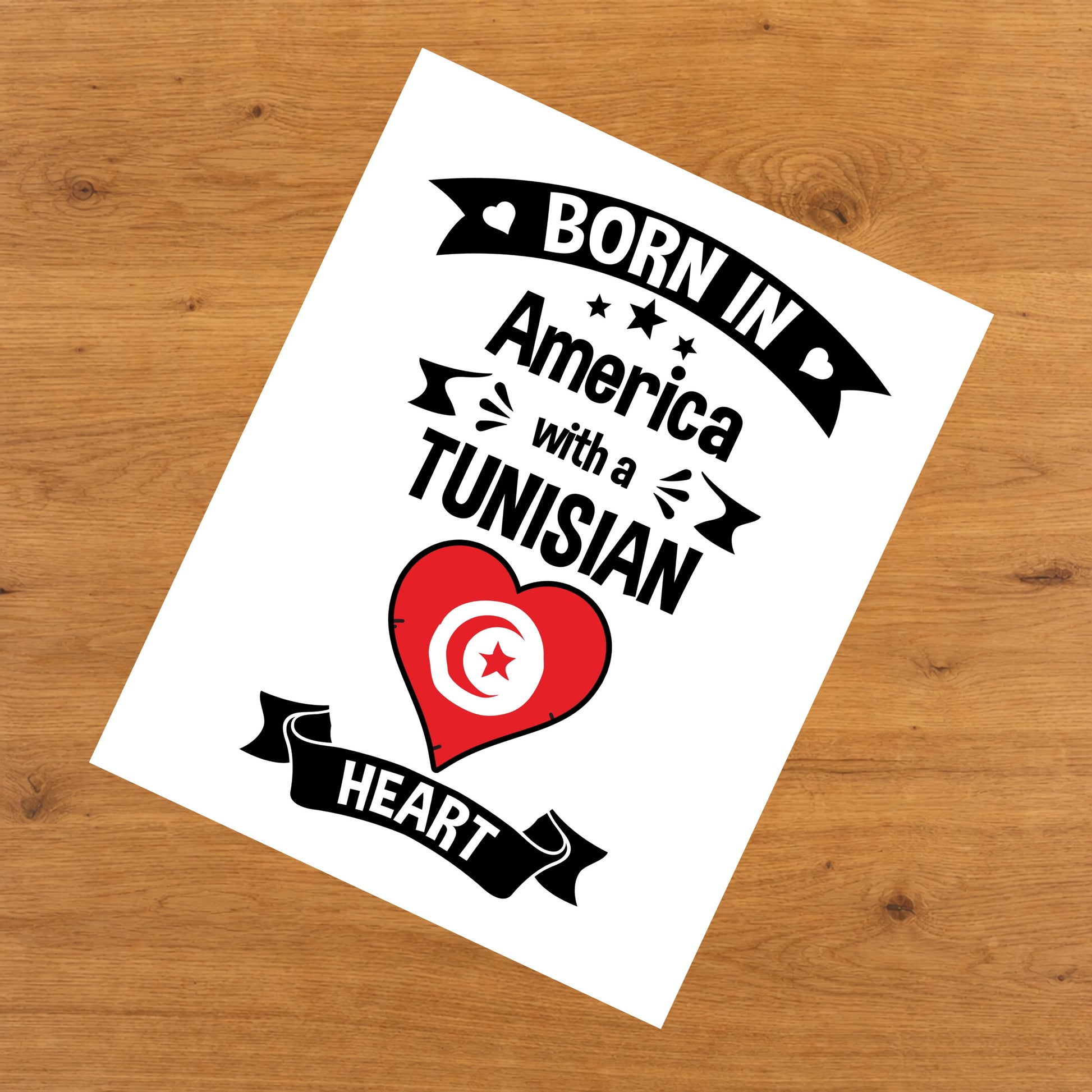 Born In America With A Tunisian Heart Baby Nursery 8"x10" Wall Art Print