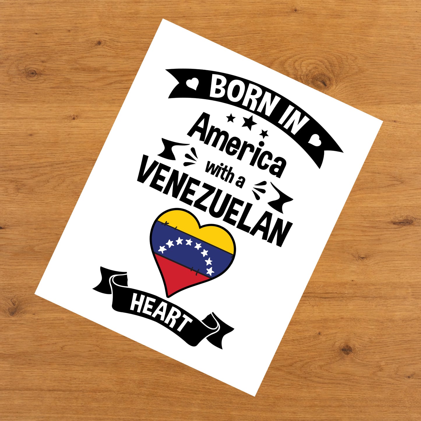Born In America With A Venezuelan Heart Baby Nursery 8"x10" Wall Art Print