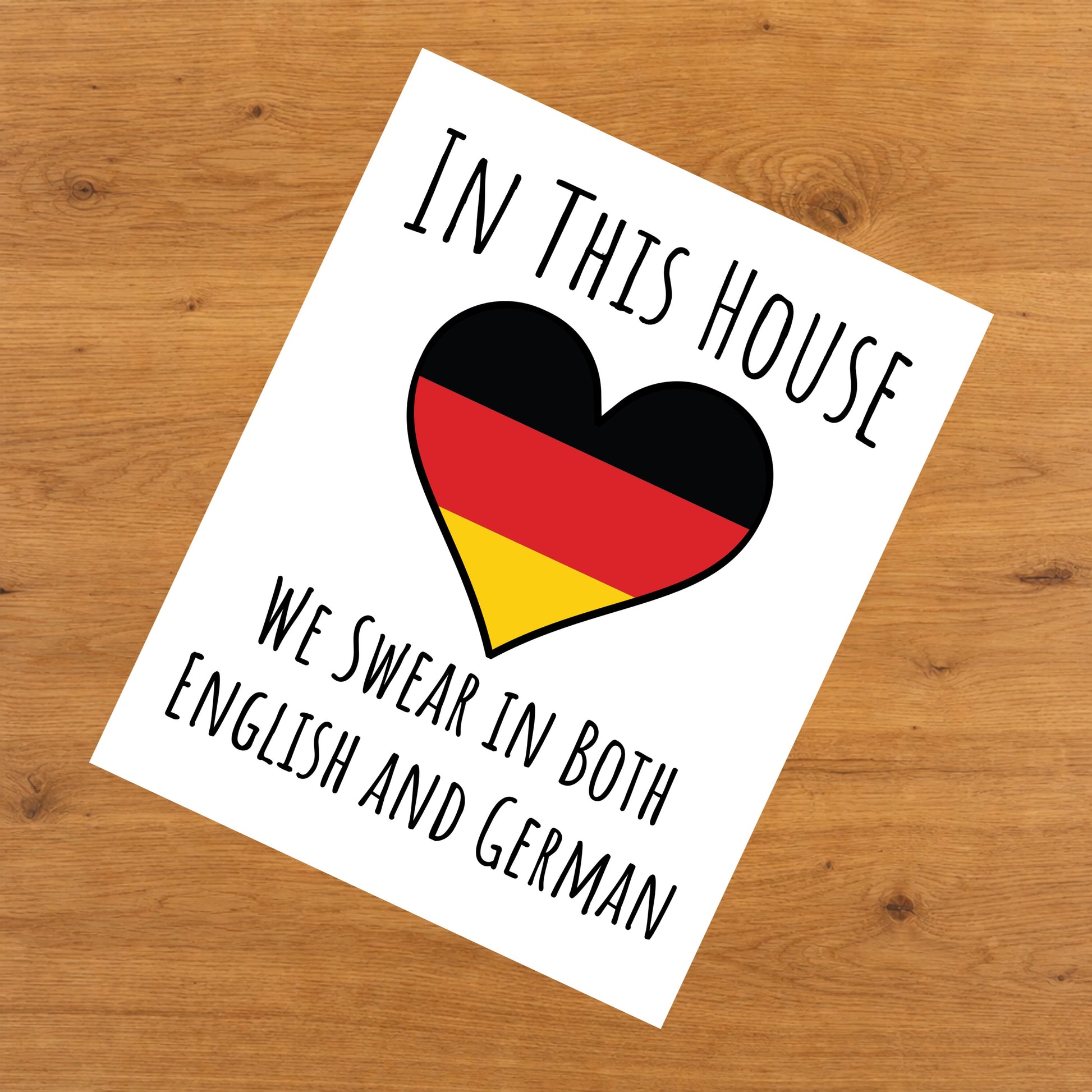 In This House We Swear In Both English and German Funny German Flag Heart Germany 8"x10" Wall Art Print