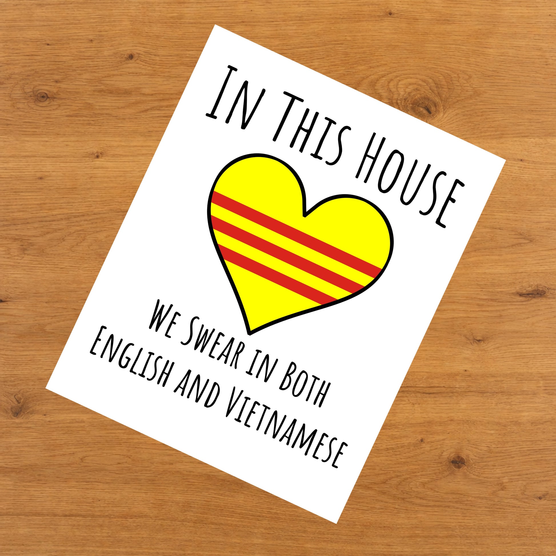 In This House We Swear In Both English and Vietnamese Funny Vietnamese Flag Heart Vietnam 8"x10" Wall Art Print