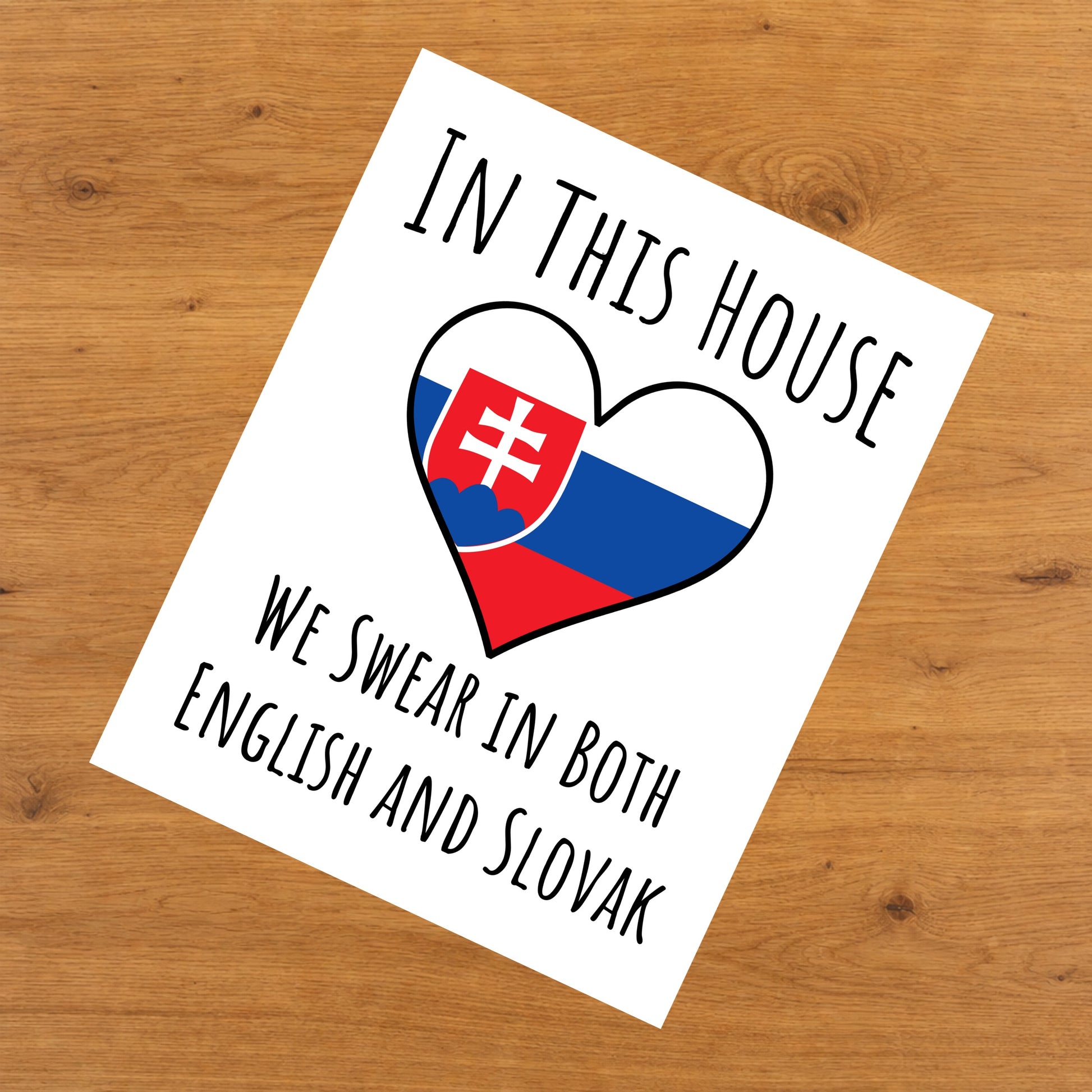 In This House We Swear In Both English and Slovak Funny Slovakian Flag Heart Slovakia 8"x10" Wall Art Print