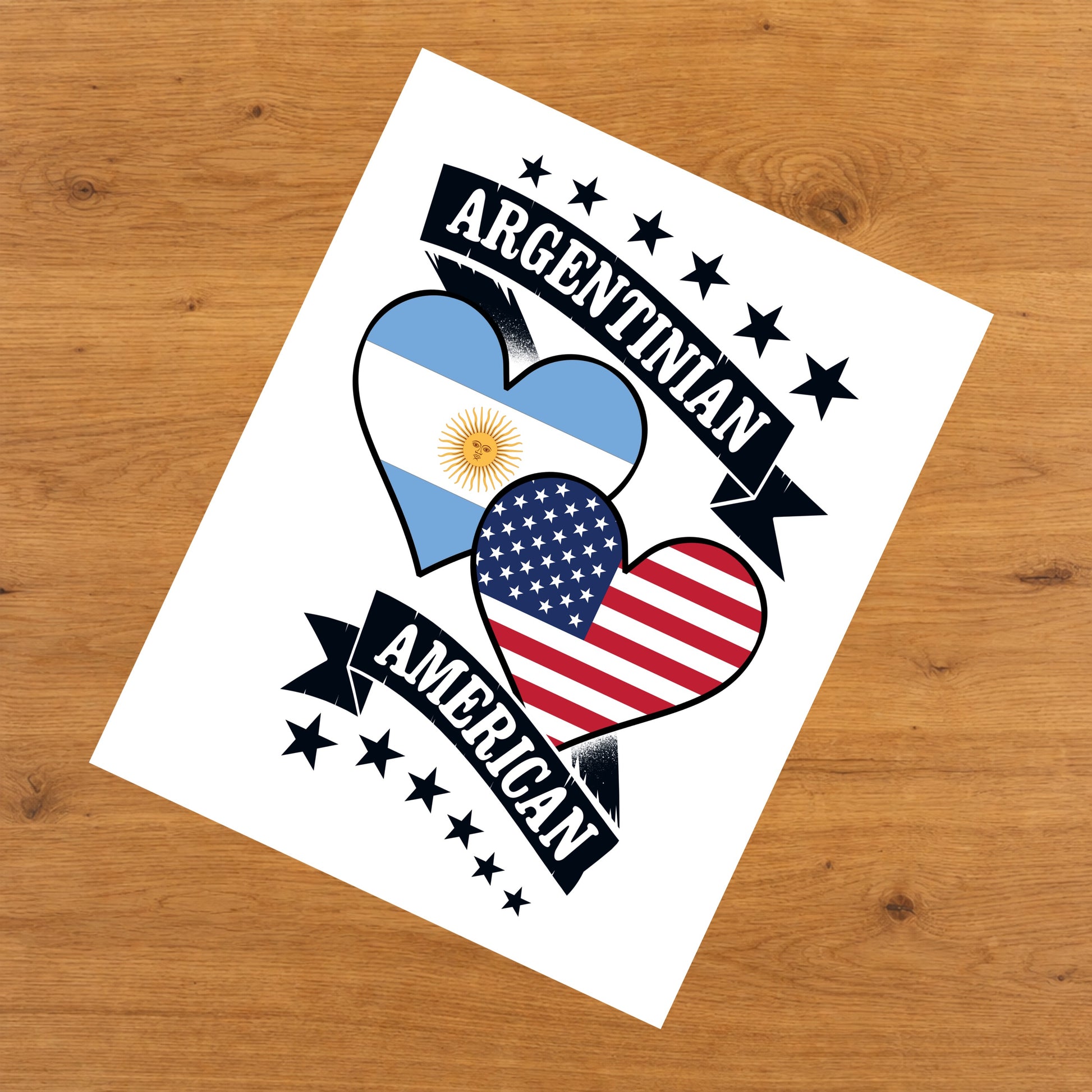 Argentinian American Heart Flags Argentina America 8"x10" Wall Art Print
