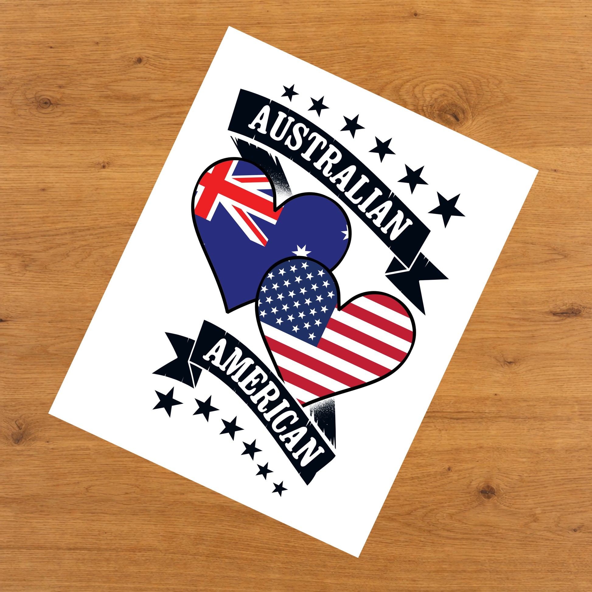 Australian American Heart Flags Australia America 8"x10" Wall Art Print