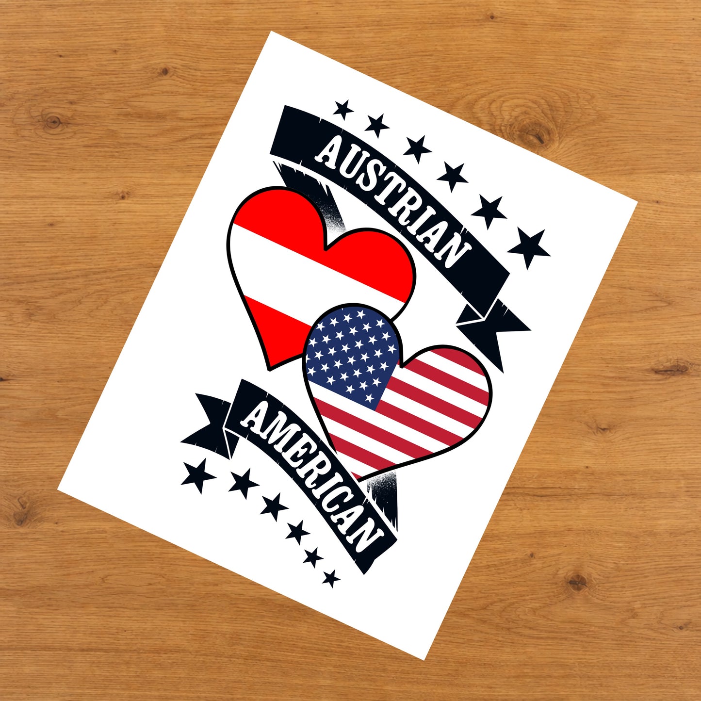 Austrian American Heart Flags Austria America 8"x10" Wall Art Print