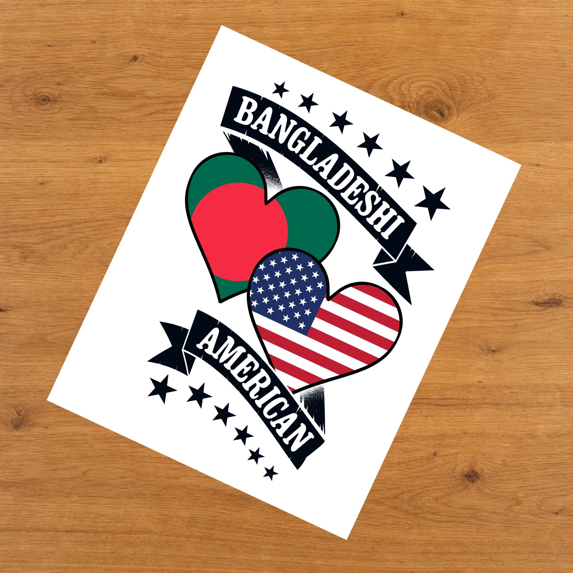 Bangladeshi American Heart Flags Bangladesh America 8"x10" Wall Art Print