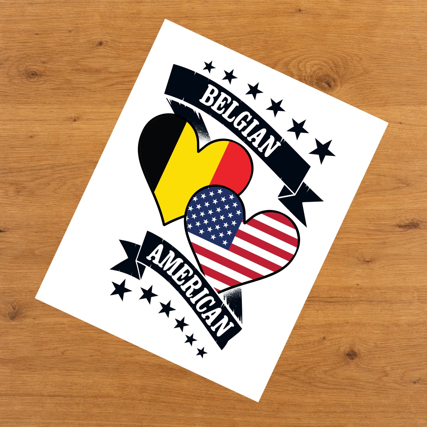 Belgian American Heart Flags Belgium America 8"x10" Wall Art Print