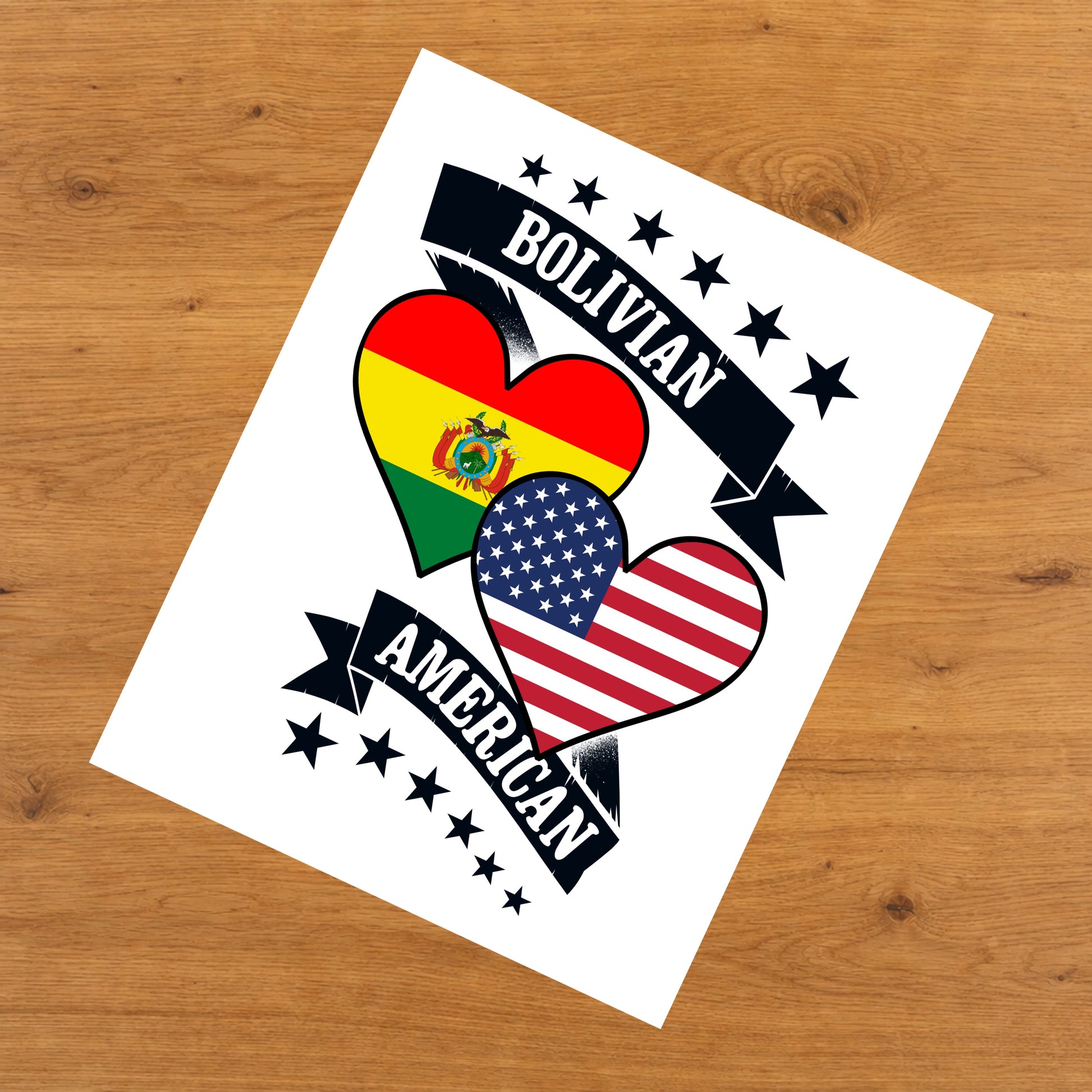Bolivian American Heart Flags Bolivia America 8"x10" Wall Art Print