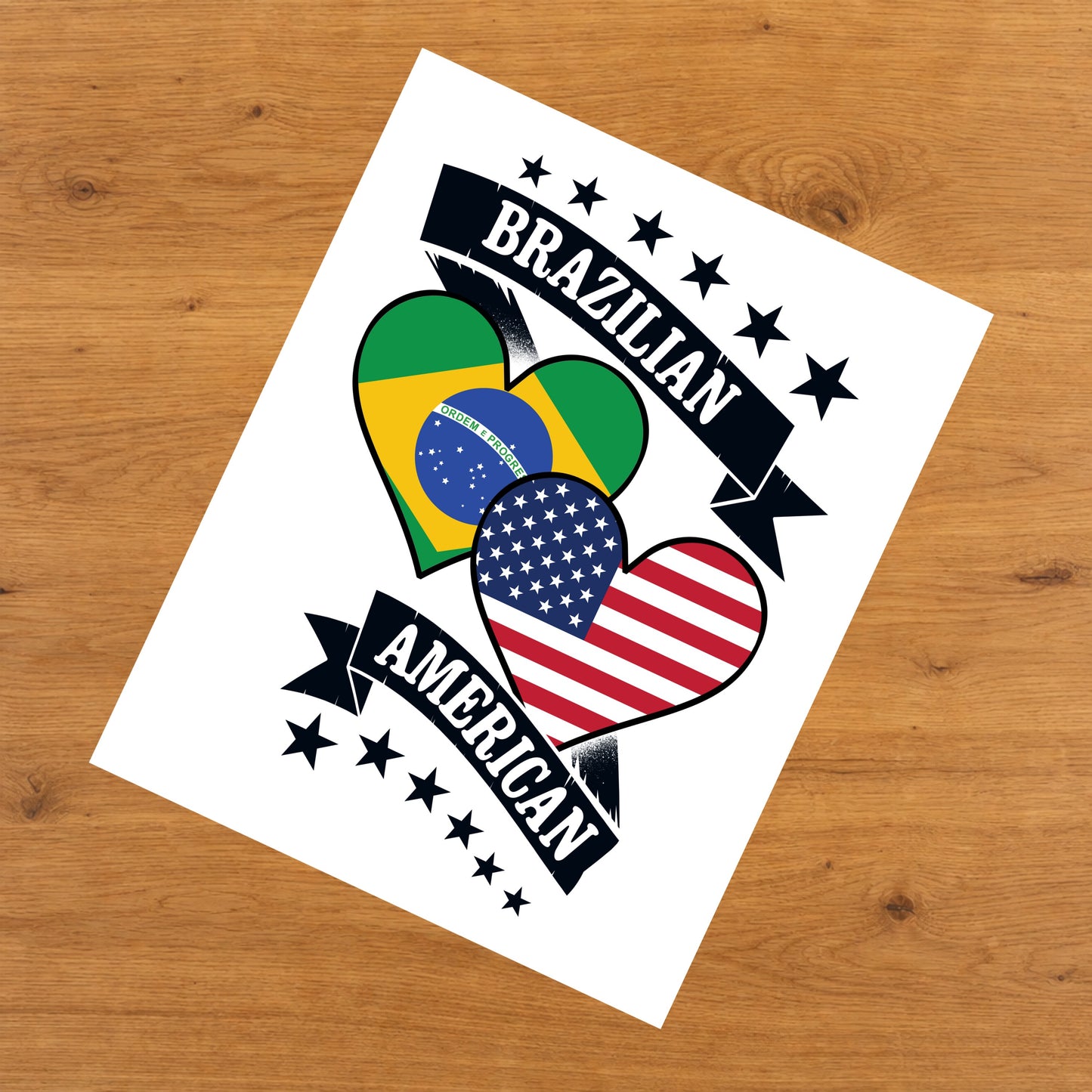 Brazilian American Heart Flags Brazil America 8"x10" Wall Art Print