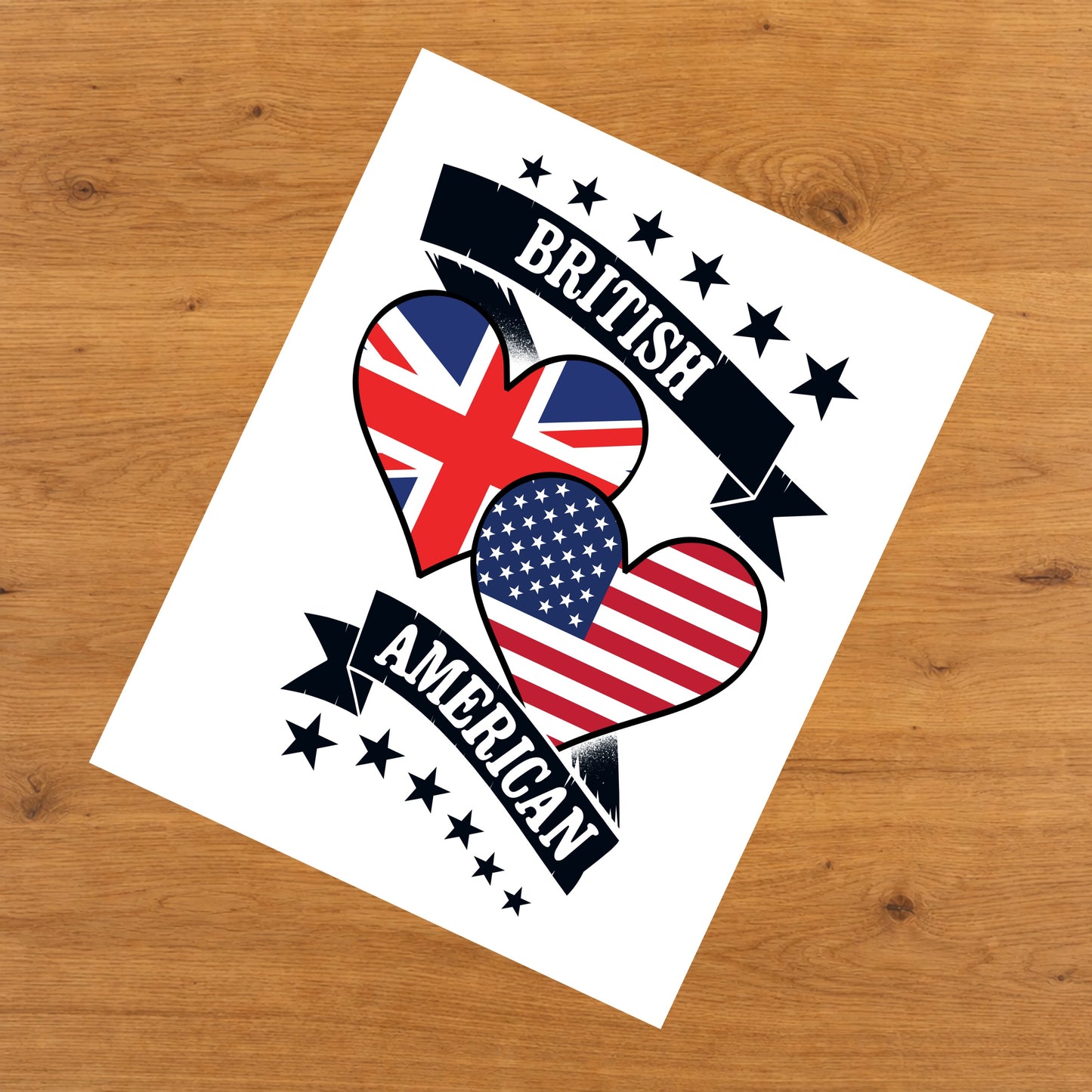 British American Heart Flags United Kingdom America 8"x10" Wall Art Print