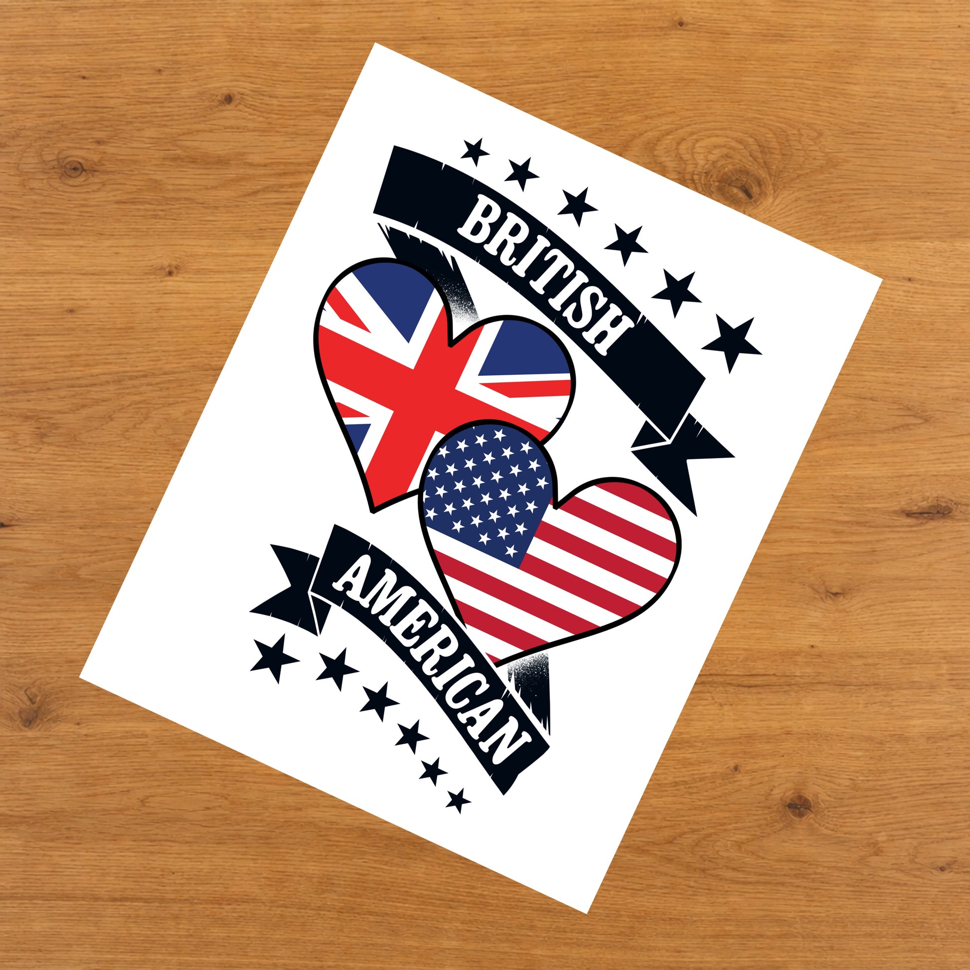 British American Heart Flags United Kingdom America 8"x10" Wall Art Print