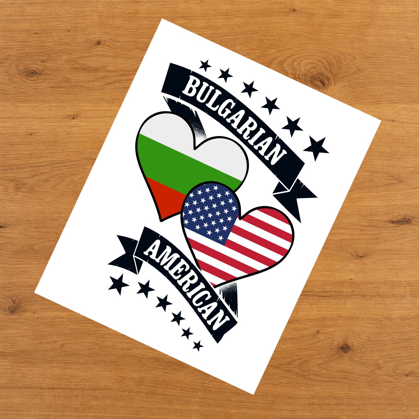 Bulgarian American Heart Flags Bulgaria America 8"x10" Wall Art Print
