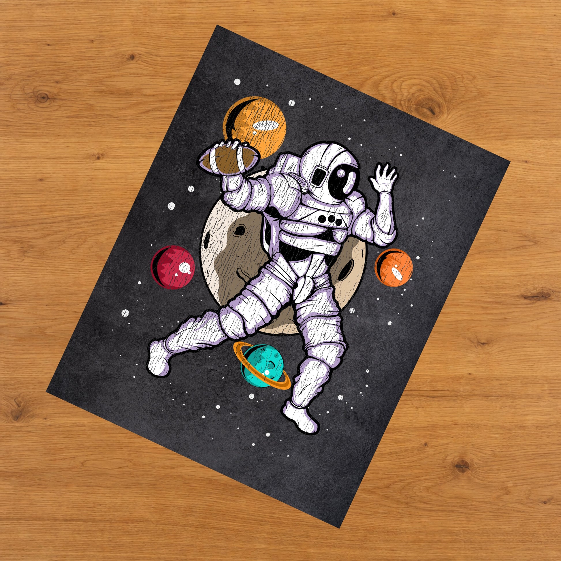Football Quarterback Astronaut Outer Space Spaceman Distressed 8"x10" Wall Art Print