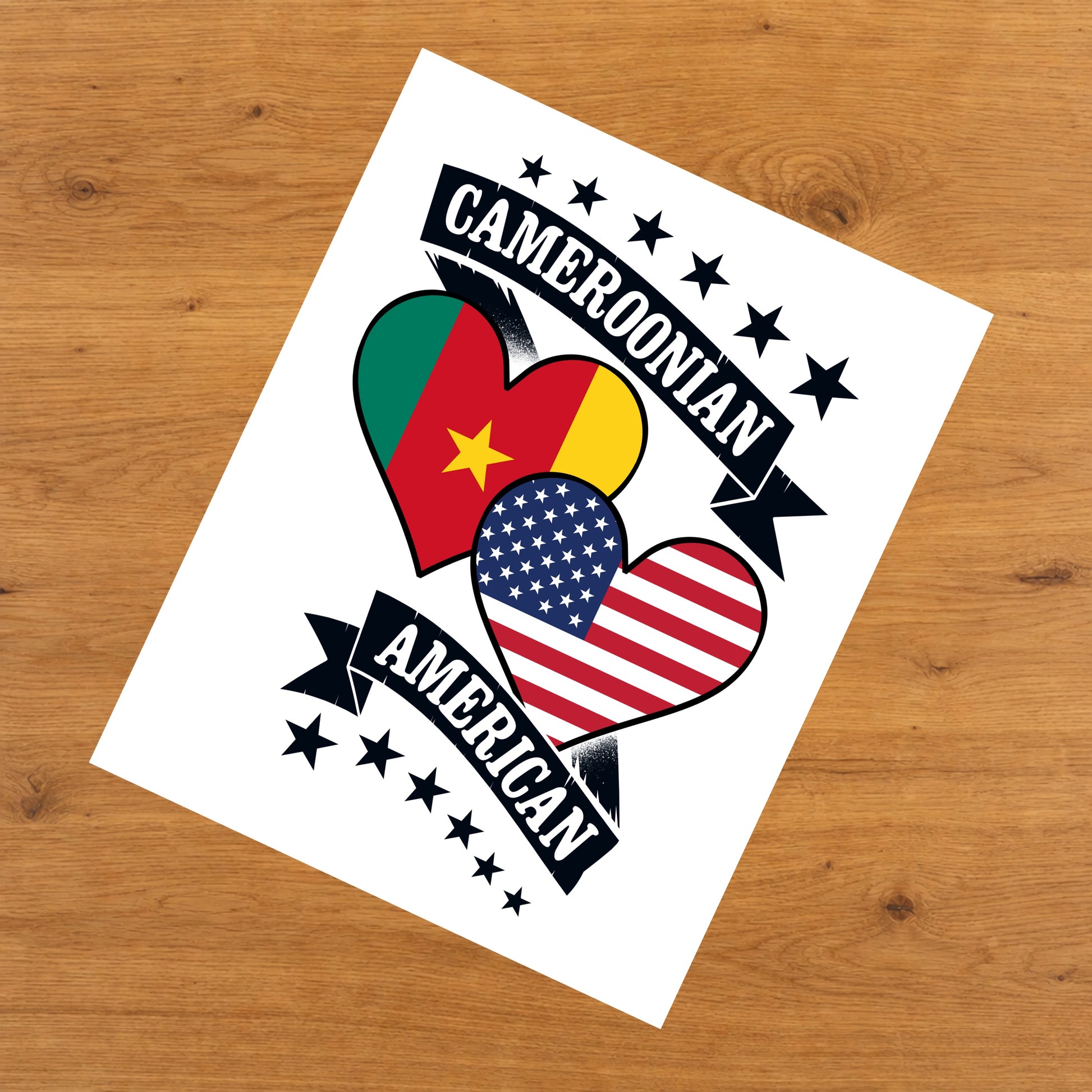 Cameroonian American Heart Flags Cameroon America 8"x10" Wall Art Print