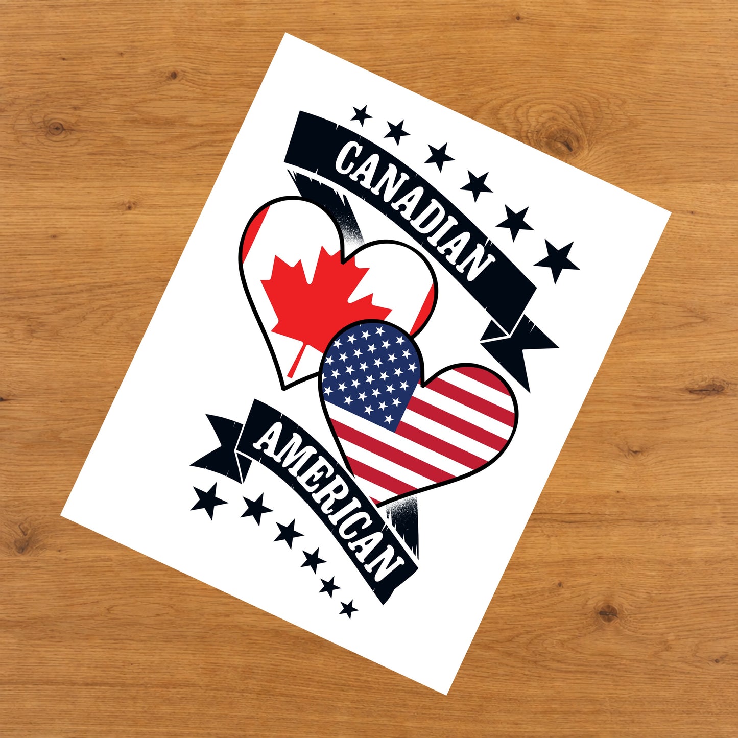 Canadian American Heart Flags Canada America 8"x10" Wall Art Print