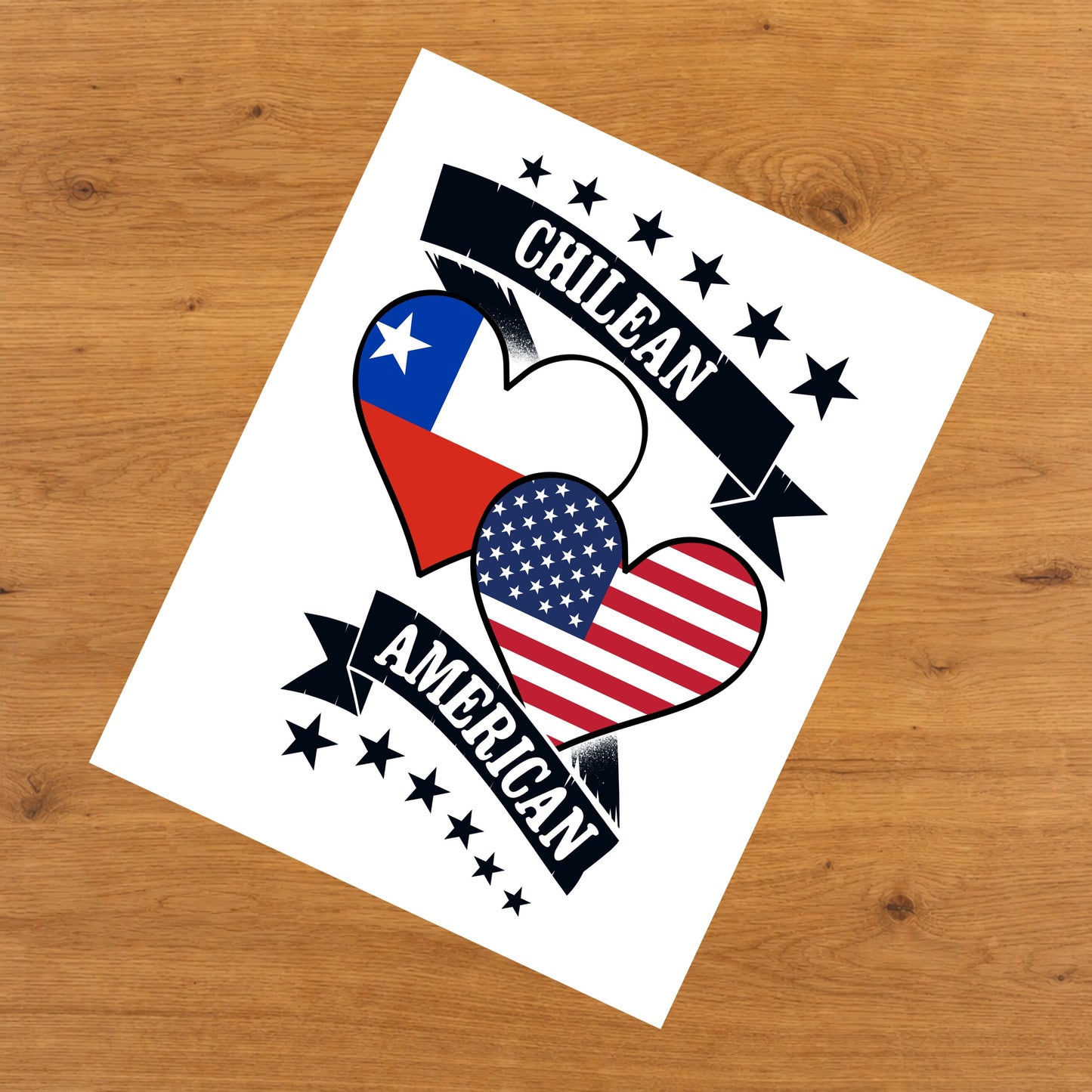 Chilean American Heart Flags Chile America 8"x10" Wall Art Print