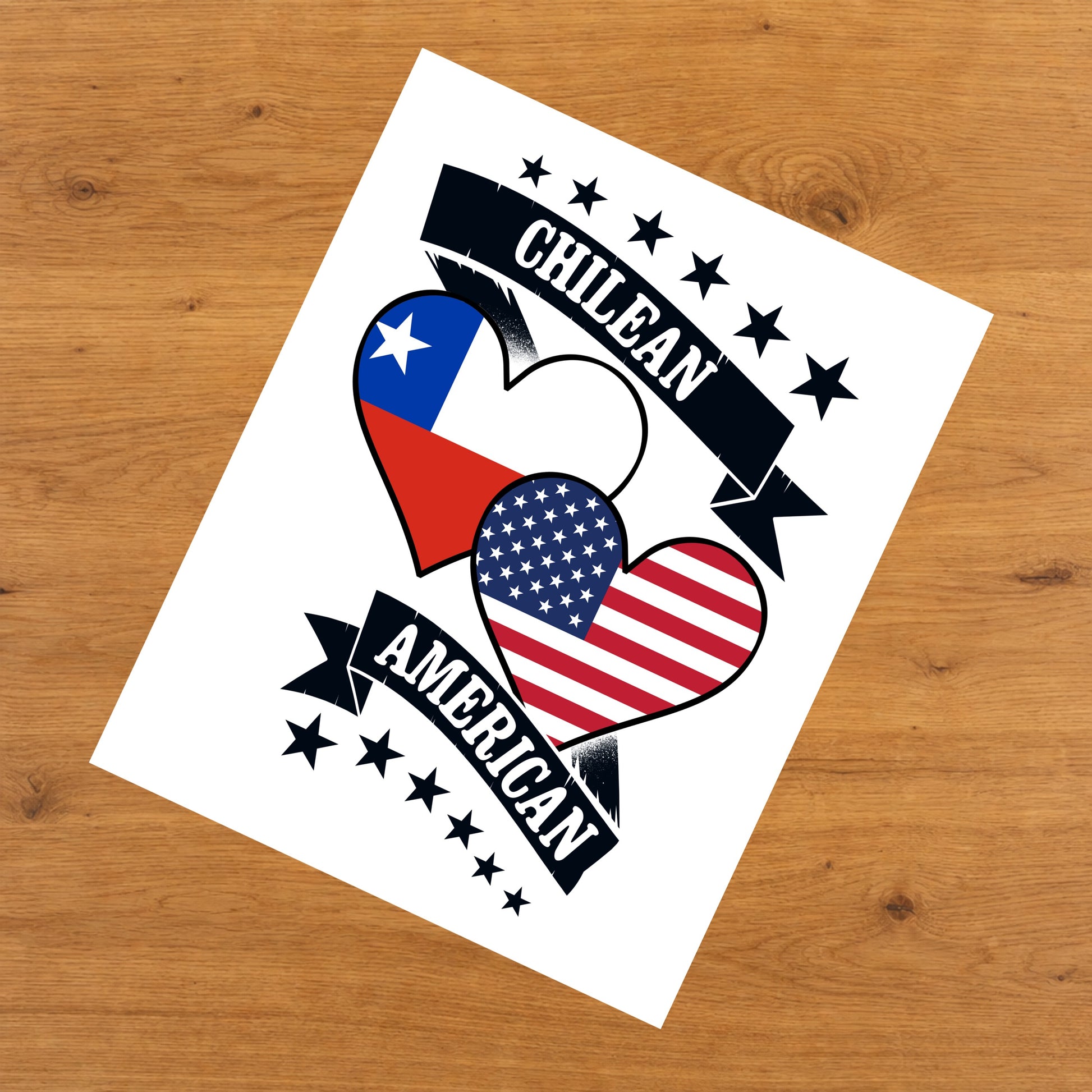 Chilean American Heart Flags Chile America 8"x10" Wall Art Print