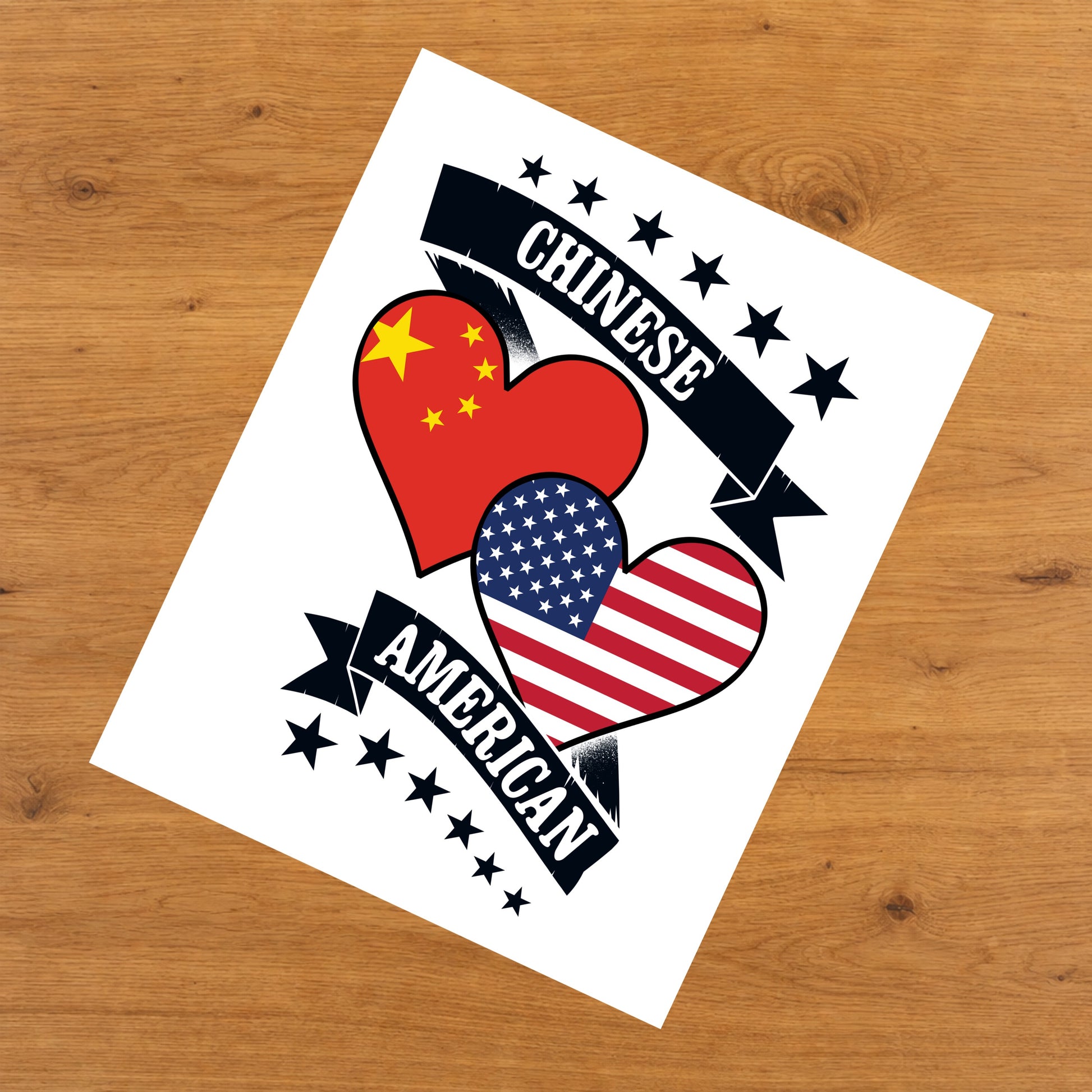 Chinese American Heart Flags China America 8"x10" Wall Art Print