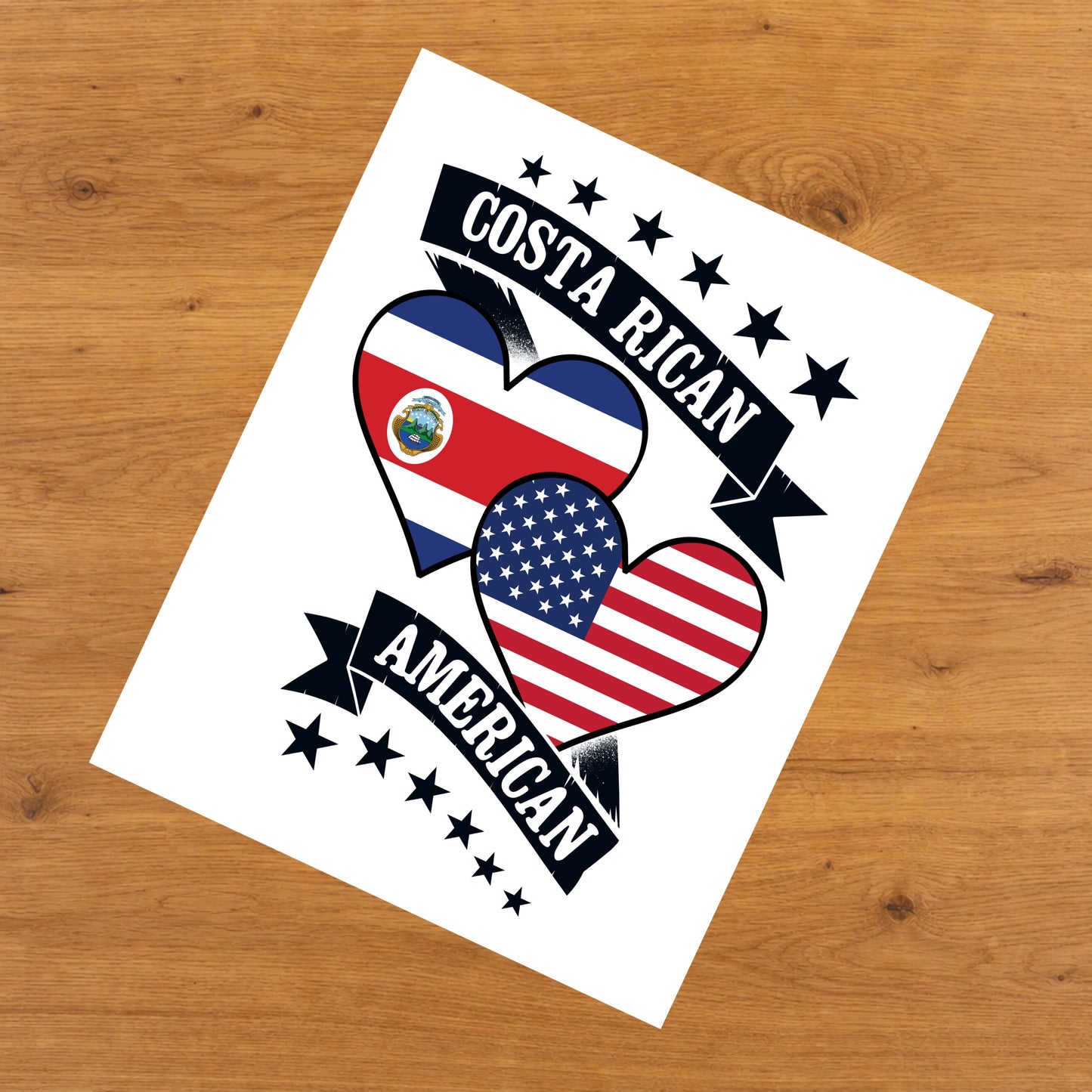 Costa Rican American Heart Flags Costa Rica America 8"x10" Wall Art Print