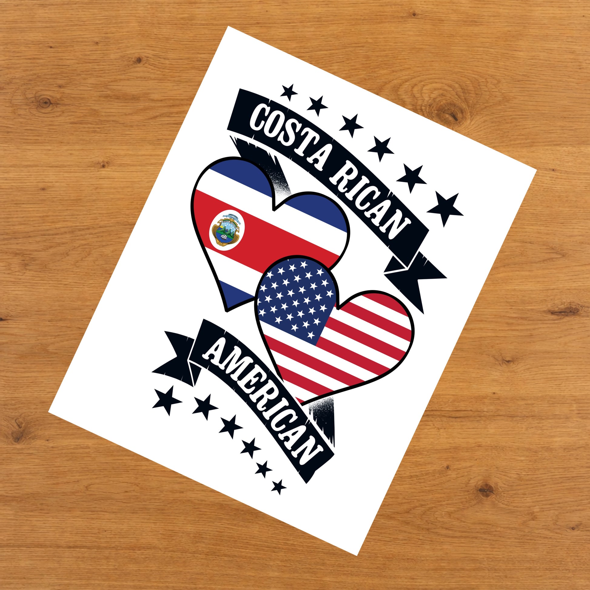Costa Rican American Heart Flags Costa Rica America 8"x10" Wall Art Print