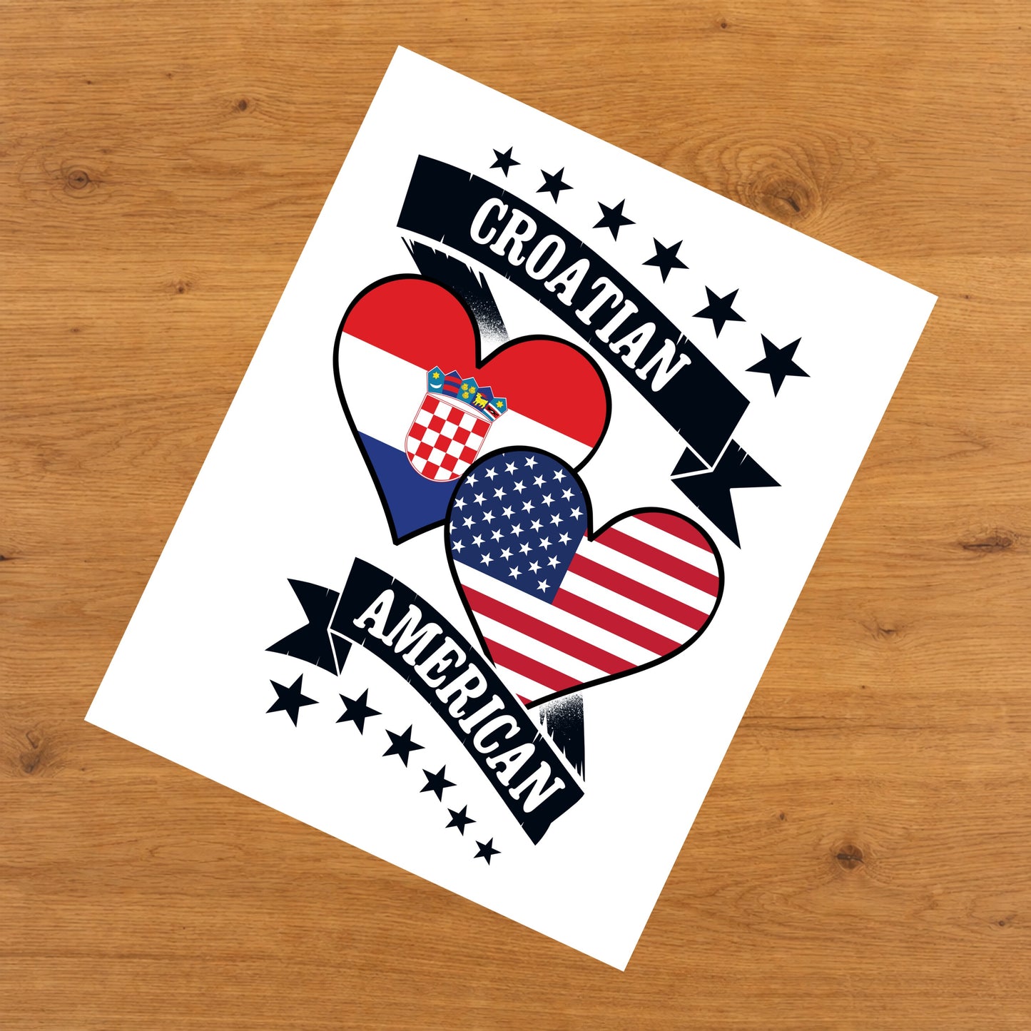 Croatian American Heart Flags Croatia America 8"x10" Wall Art Print