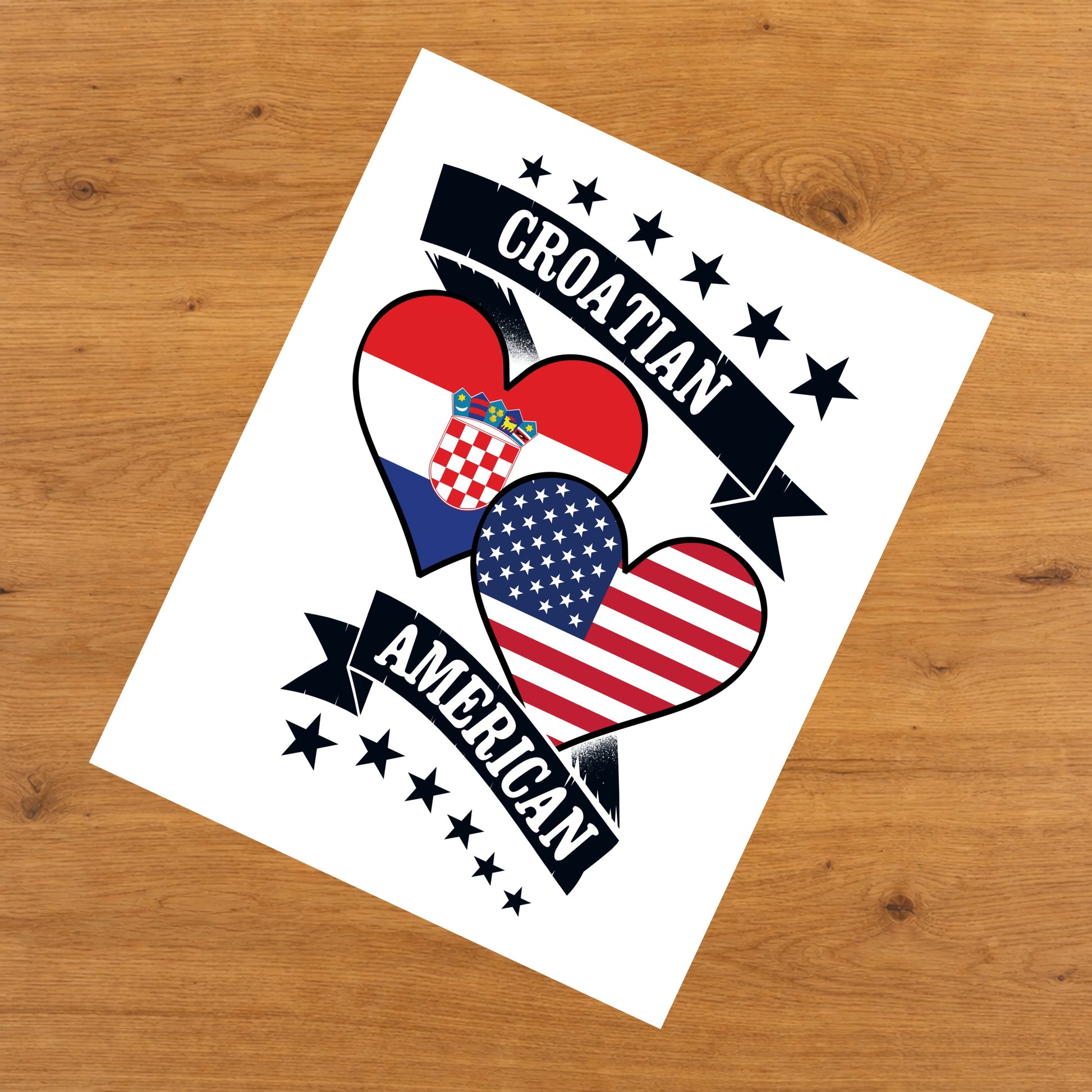 Croatian American Heart Flags Croatia America 8"x10" Wall Art Print