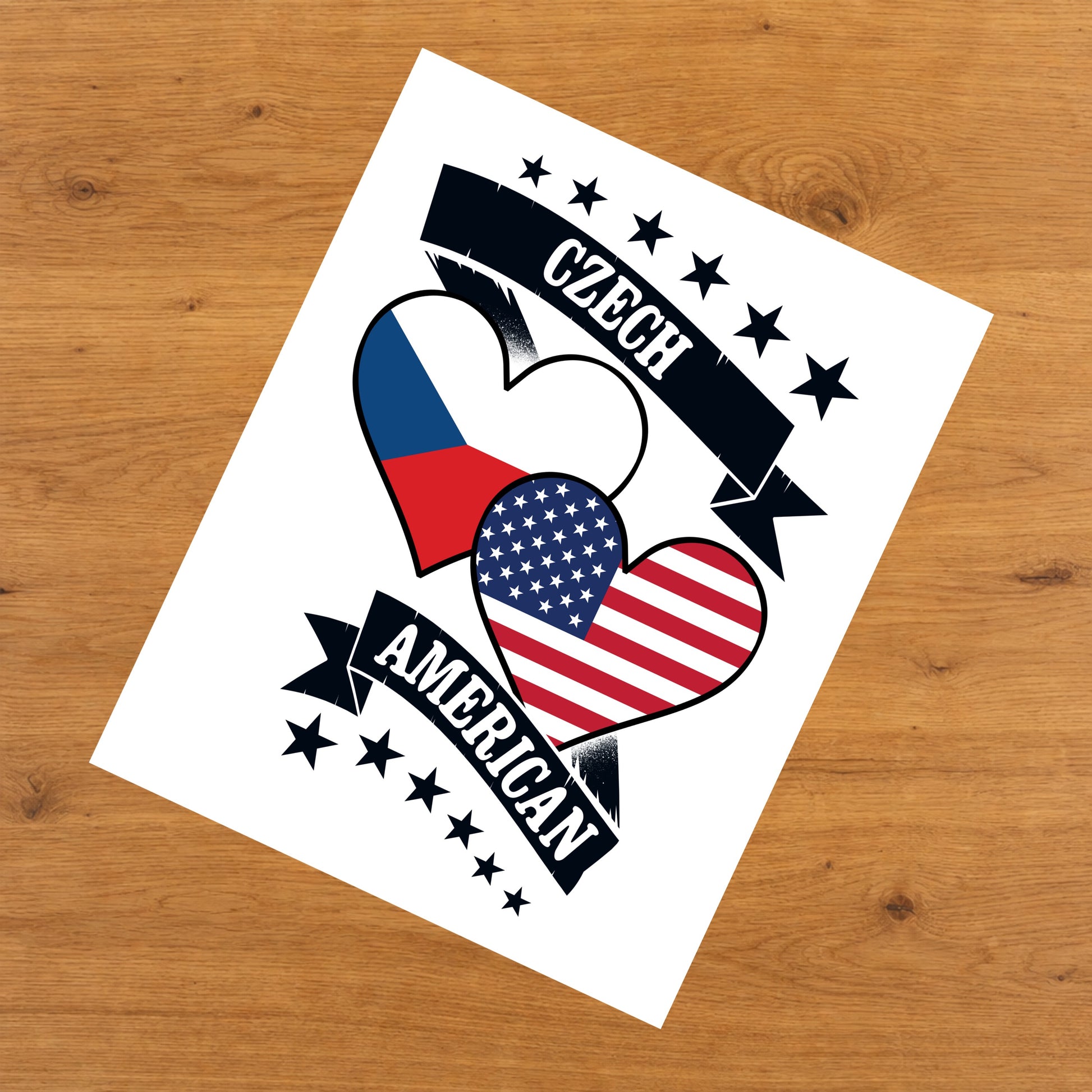Czech American Heart Flags Czech Republic America 8"x10" Wall Art Print