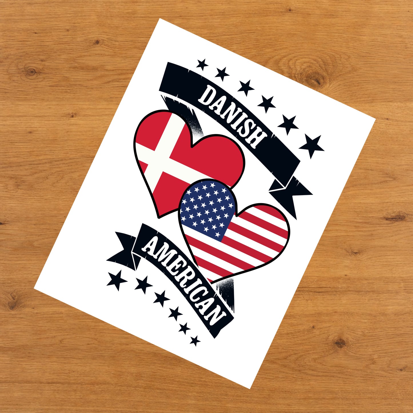 Danish American Heart Flags Denmark America 8"x10" Wall Art Print