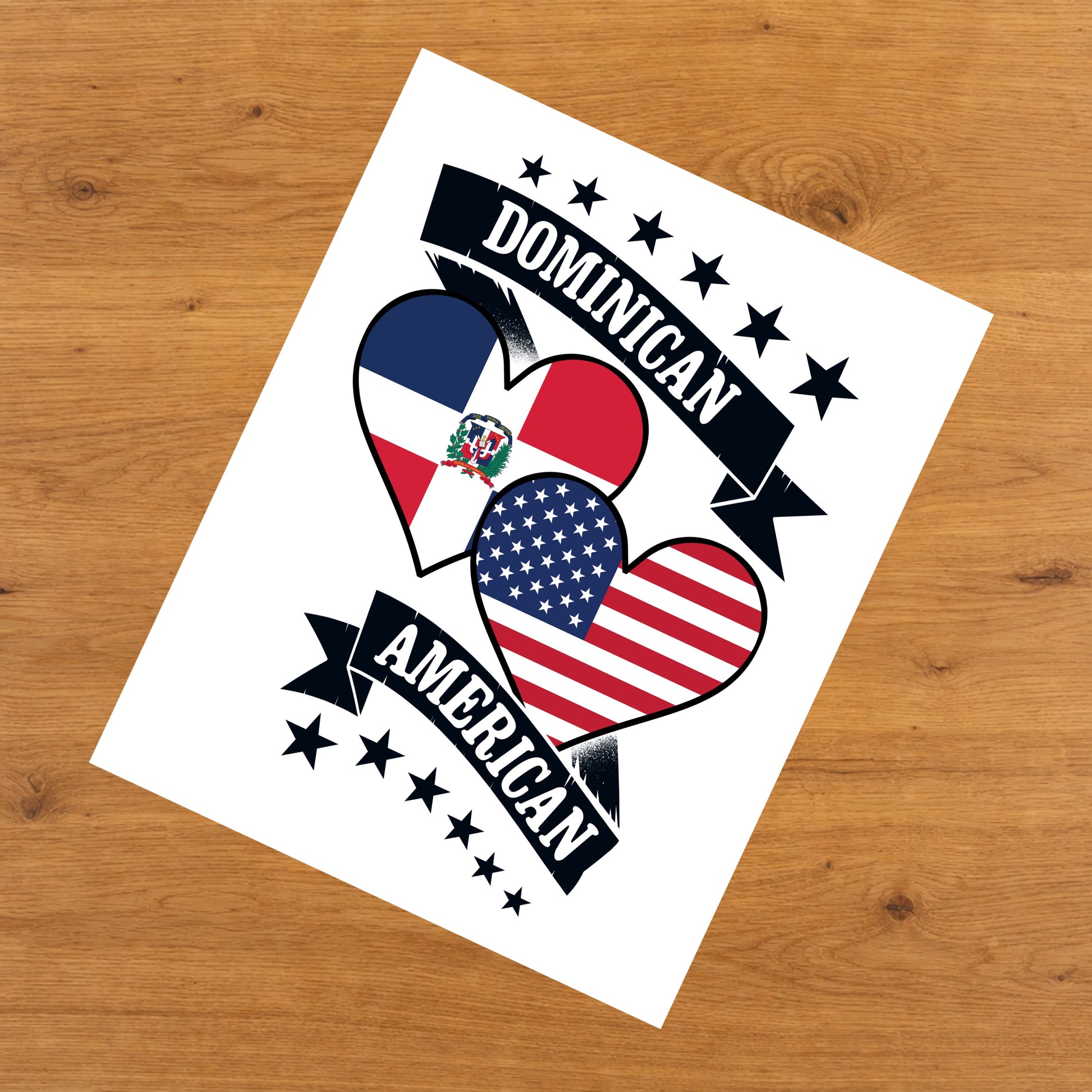 Dominican American Heart Flags Dominican Republic America 8"x10" Wall Art Print