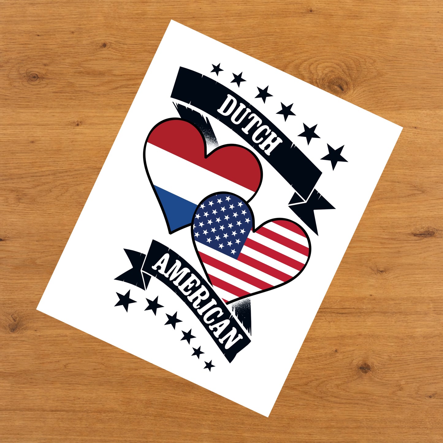Dutch American Heart Flags Netherlands America 8"x10" Wall Art Print