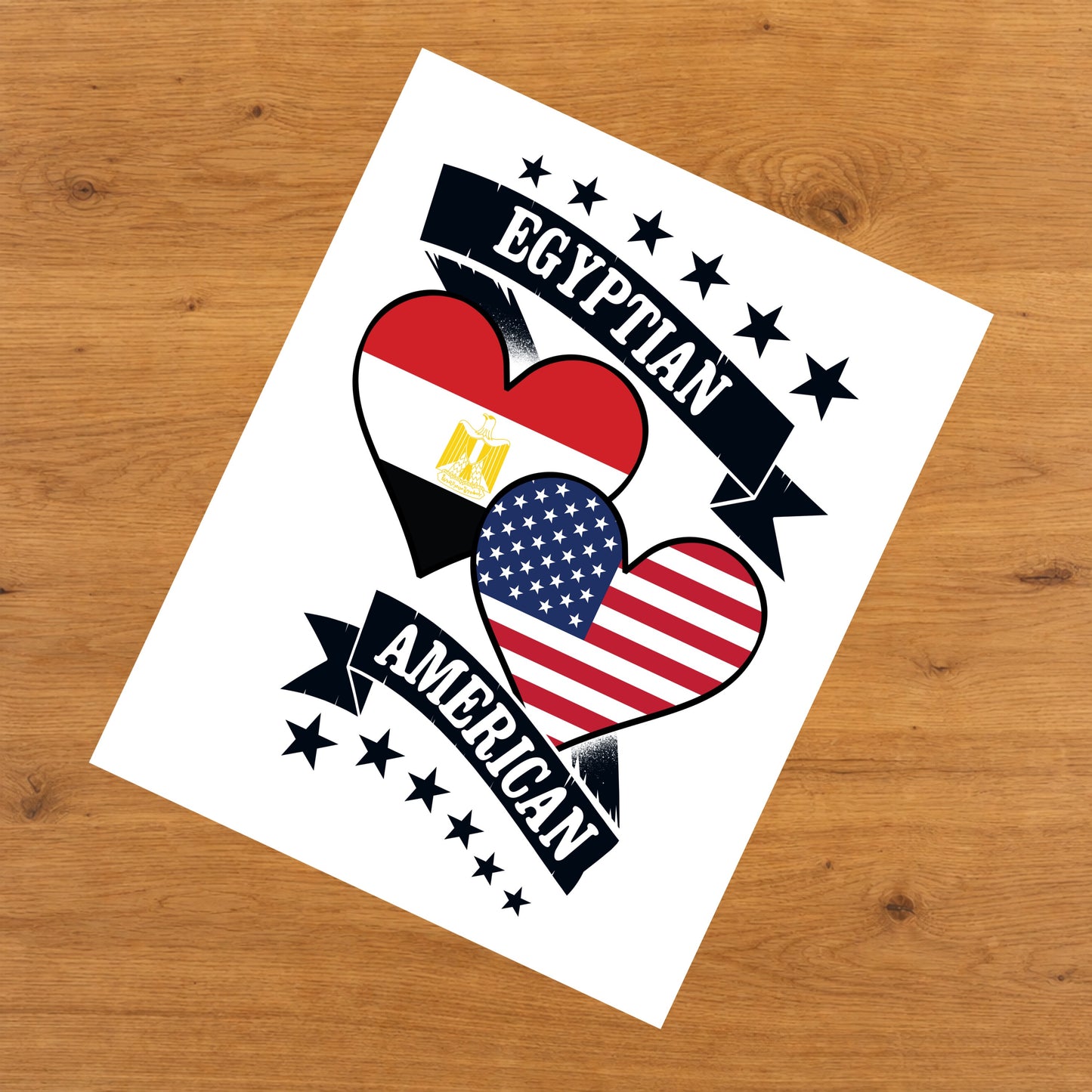Egyptian American Heart Flags Egypt America 8"x10" Wall Art Print