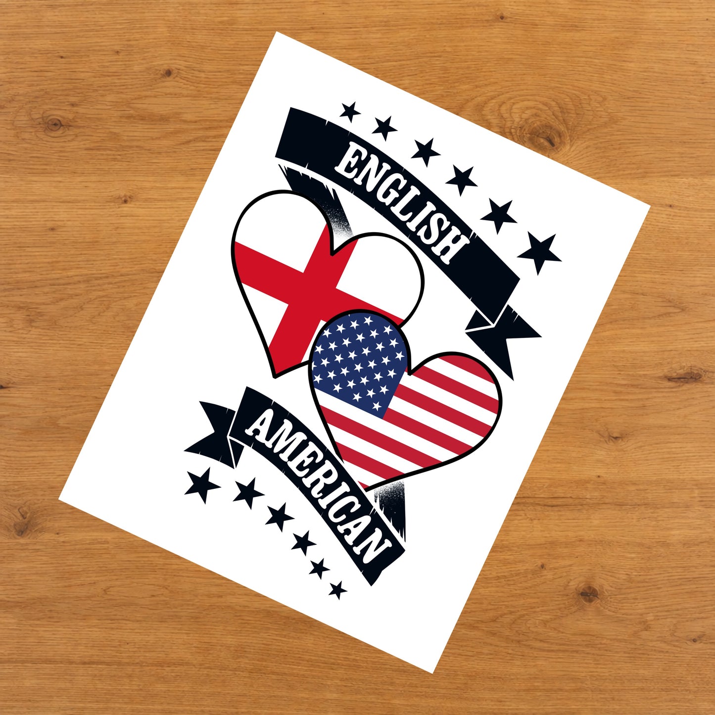 English American Heart Flags England America 8"x10" Wall Art Print