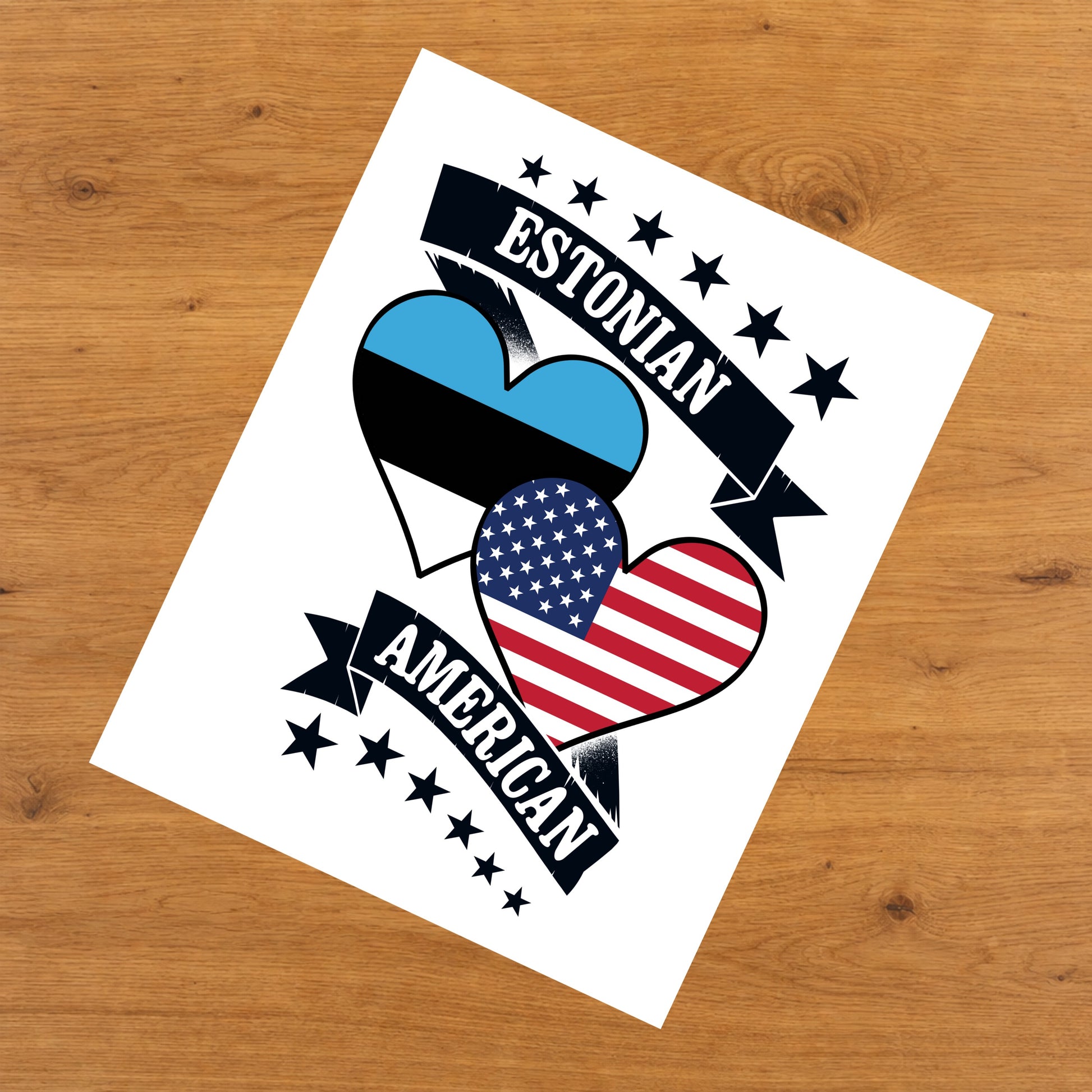 Estonian American Heart Flags Estonia America 8"x10" Wall Art Print