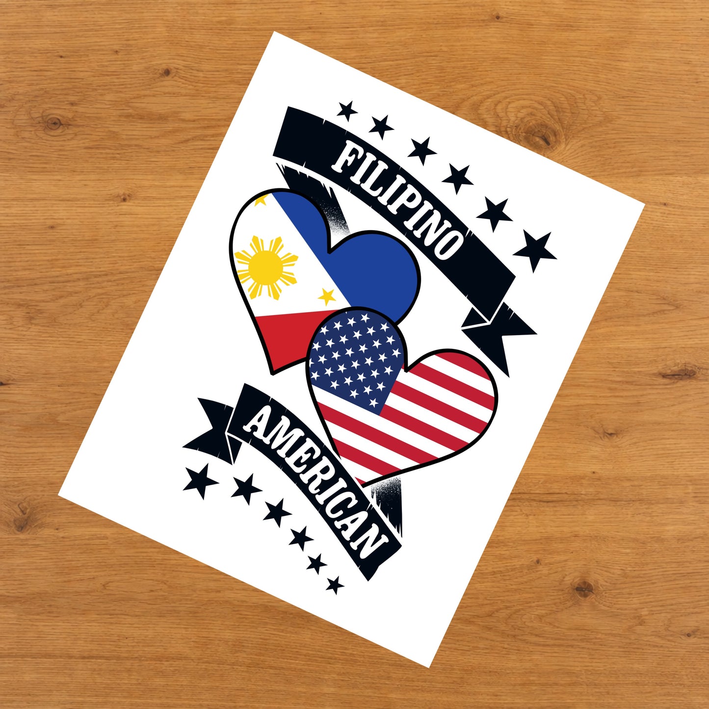 Filipino American Heart Flags Philippines America 8"x10" Wall Art Print