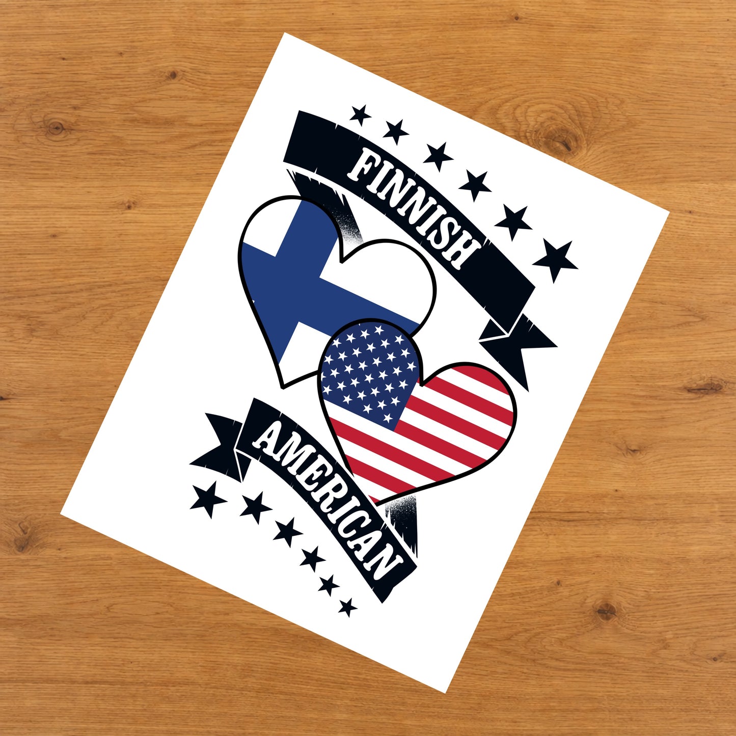 Finnish American Heart Flags Finland America 8"x10" Wall Art Print