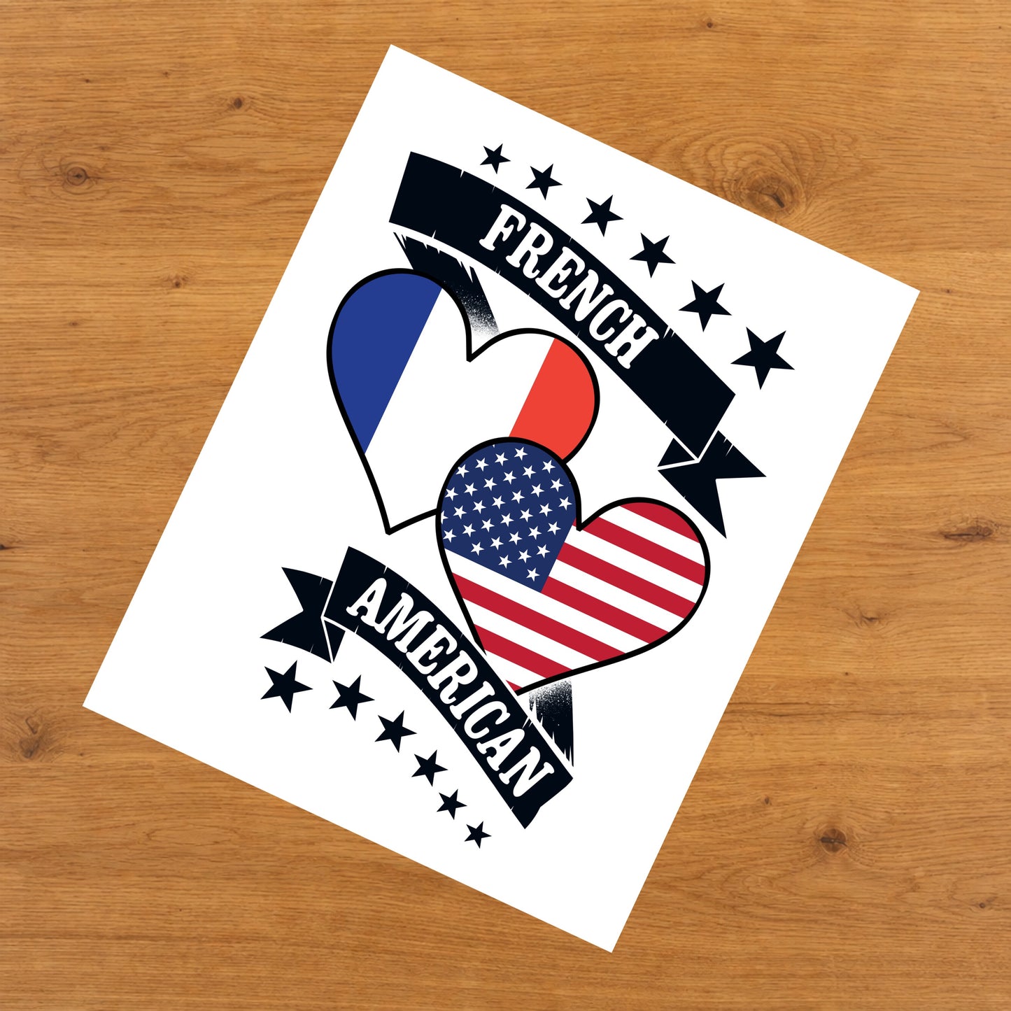 French American Heart Flags France America 8"x10" Wall Art Print