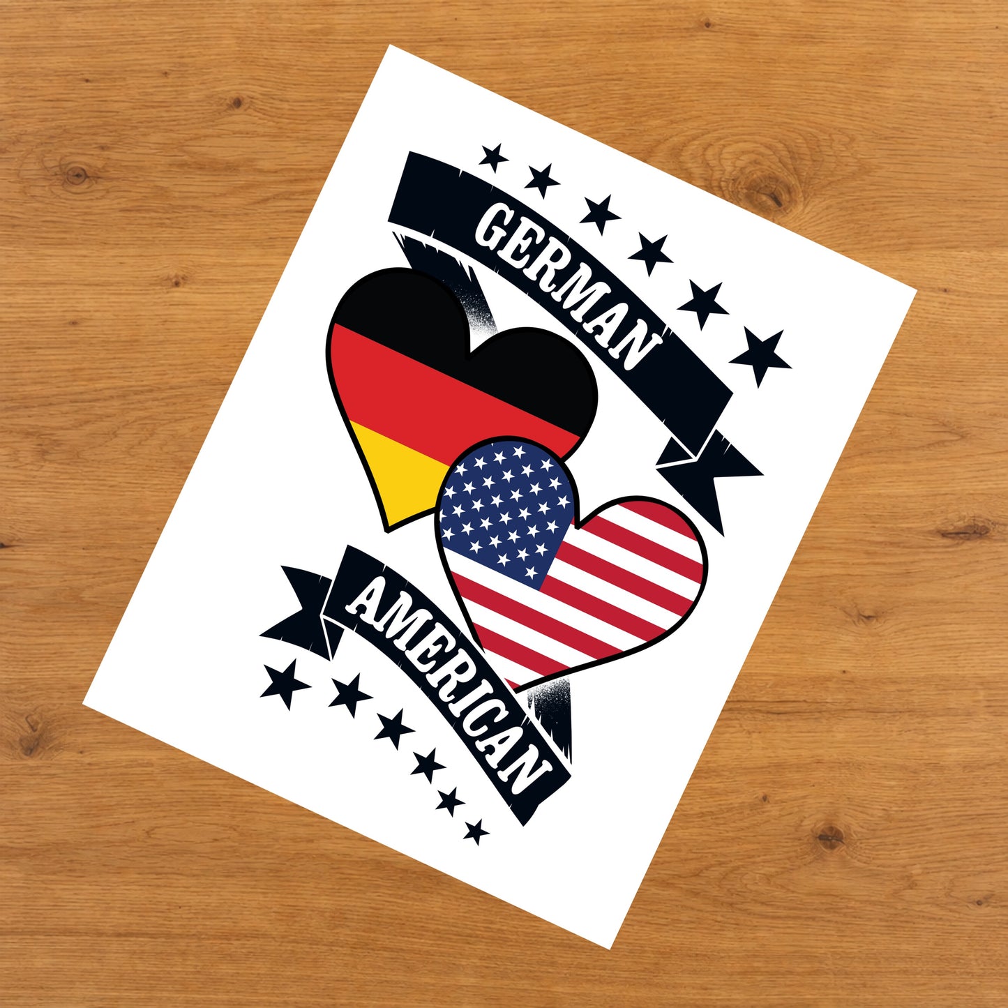 German American Heart Flags Germany America 8"x10" Wall Art Print