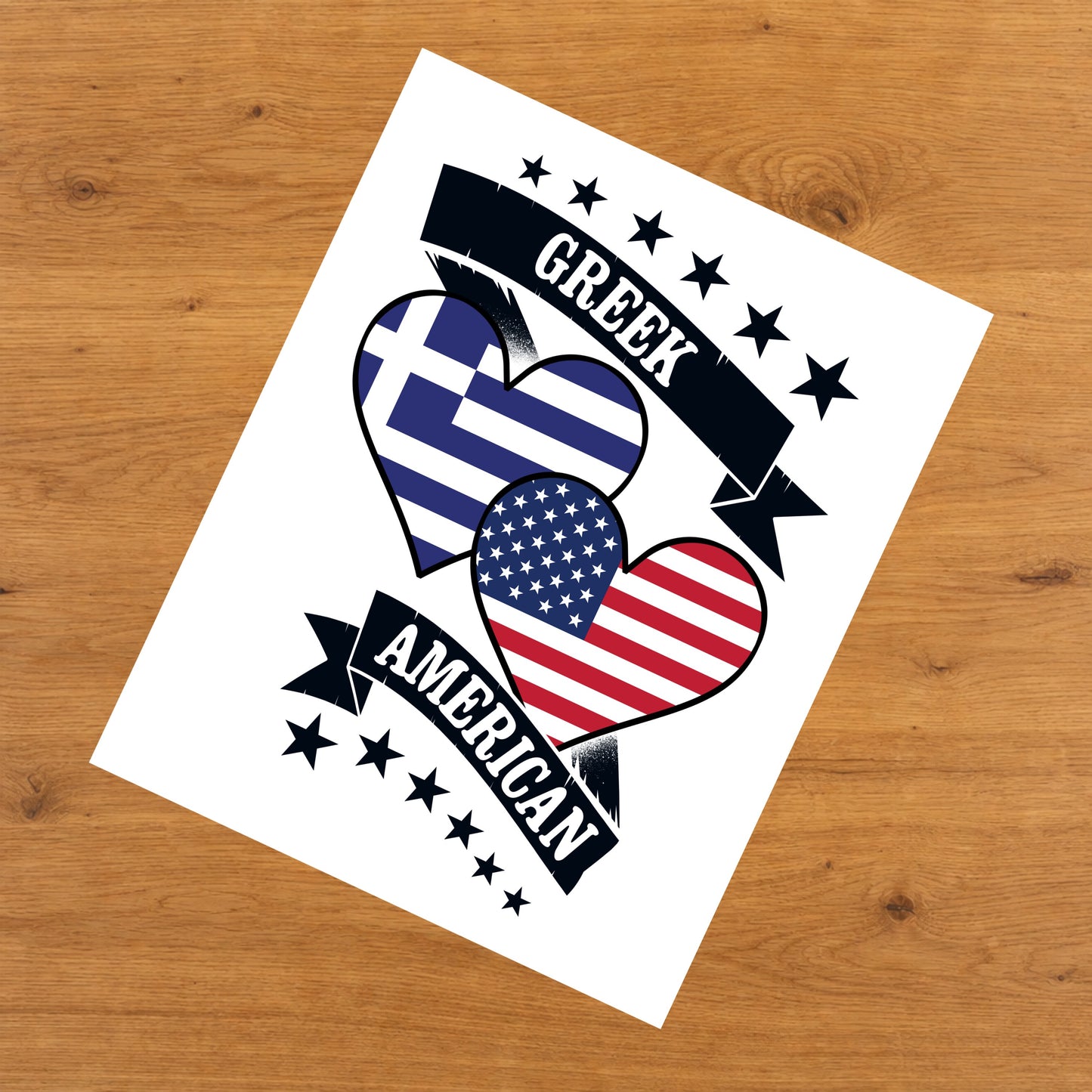 Greek American Heart Flags Greece America 8"x10" Wall Art Print