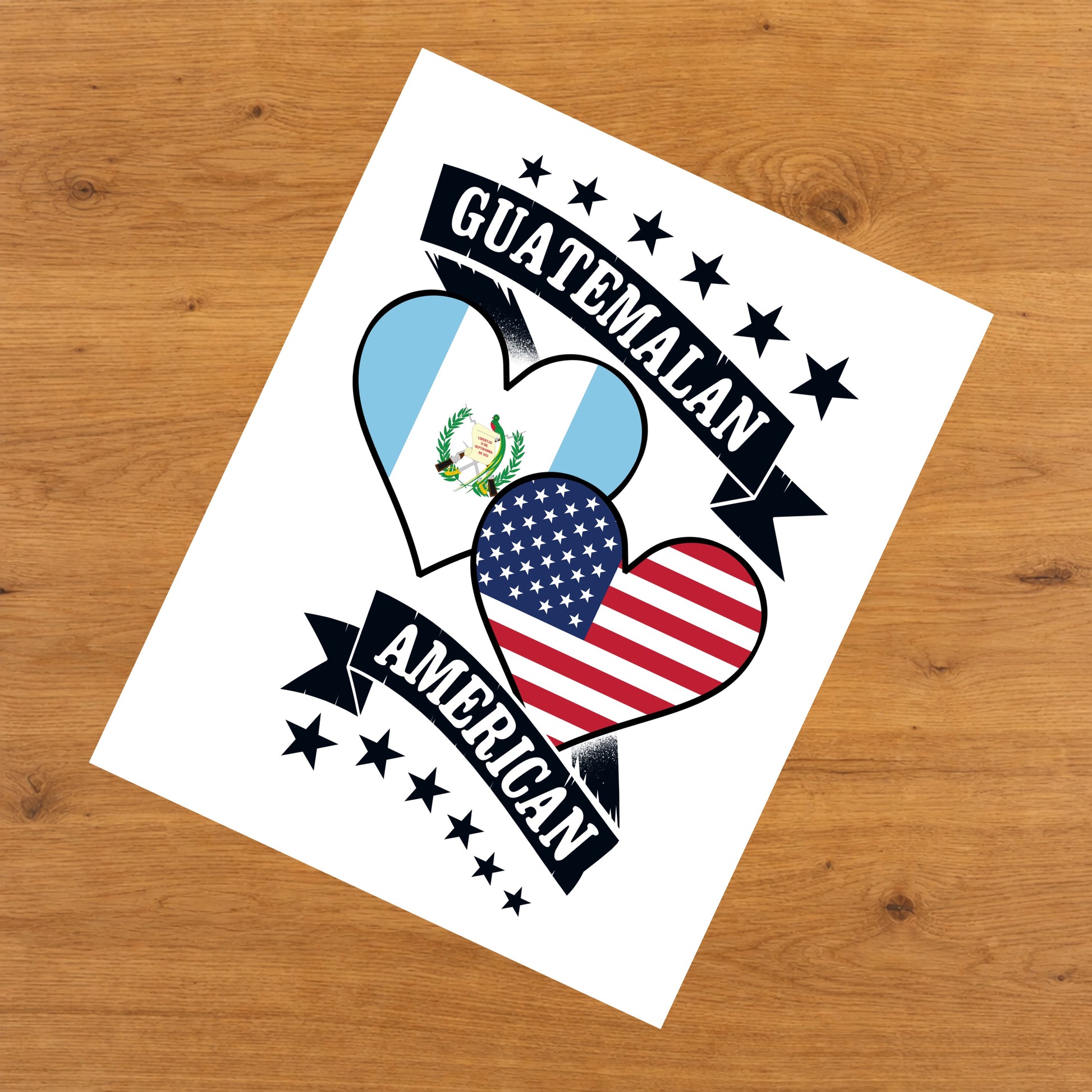 Guatemalan American Heart Flags Guatemala America 8"x10" Wall Art Print