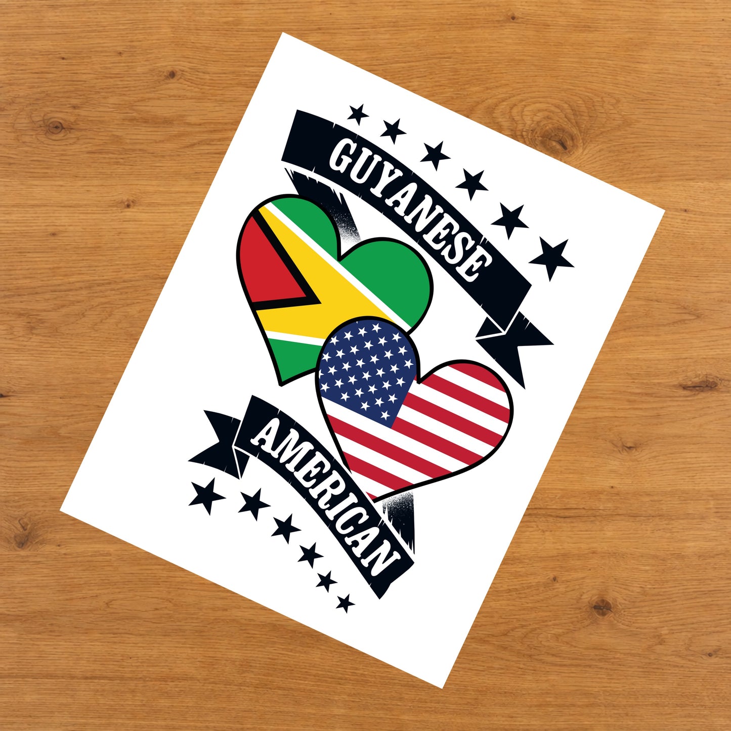 Guyanese American Heart Flags Guyana America 8"x10" Wall Art Print