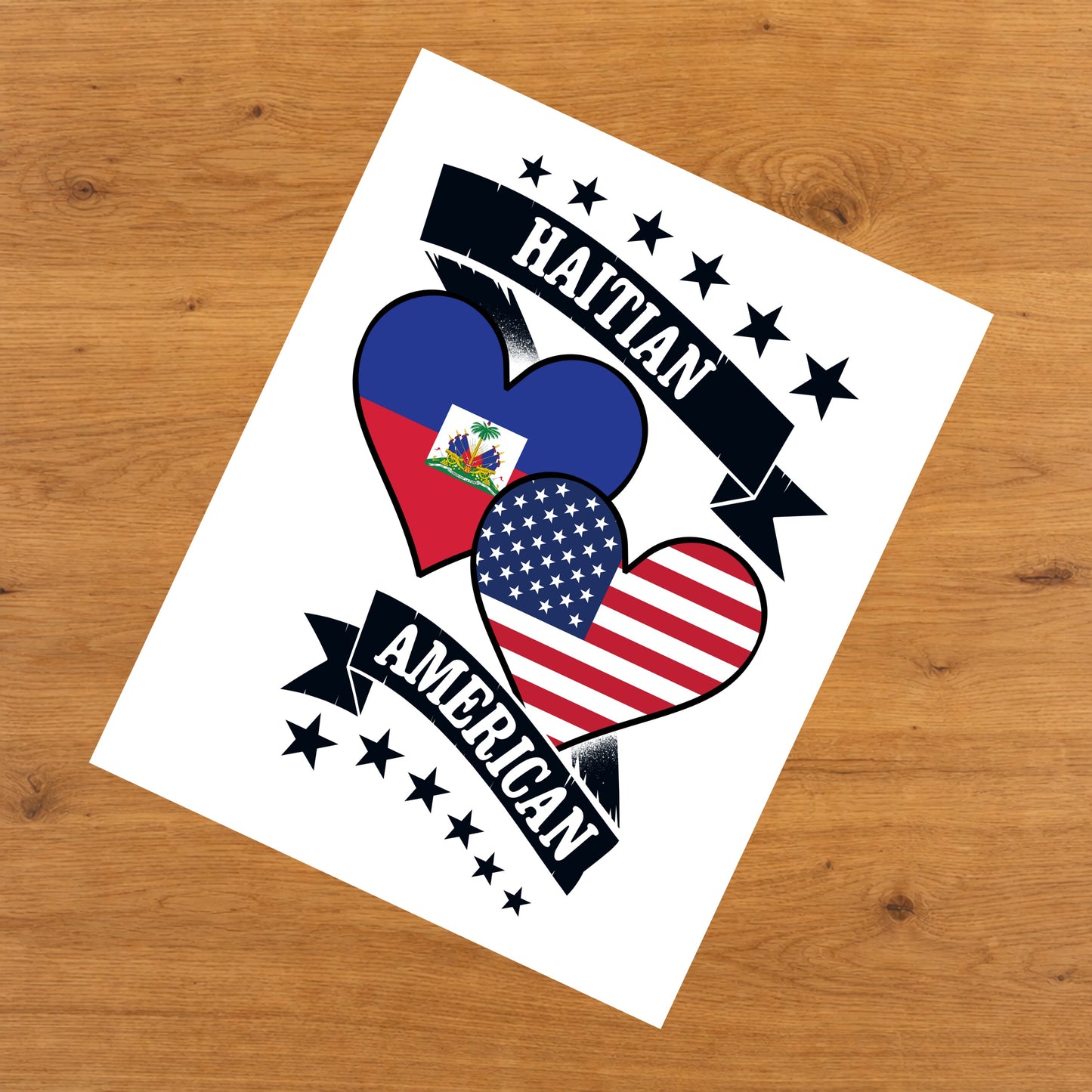 Haitian American Heart Flags Haiti America 8"x10" Wall Art Print