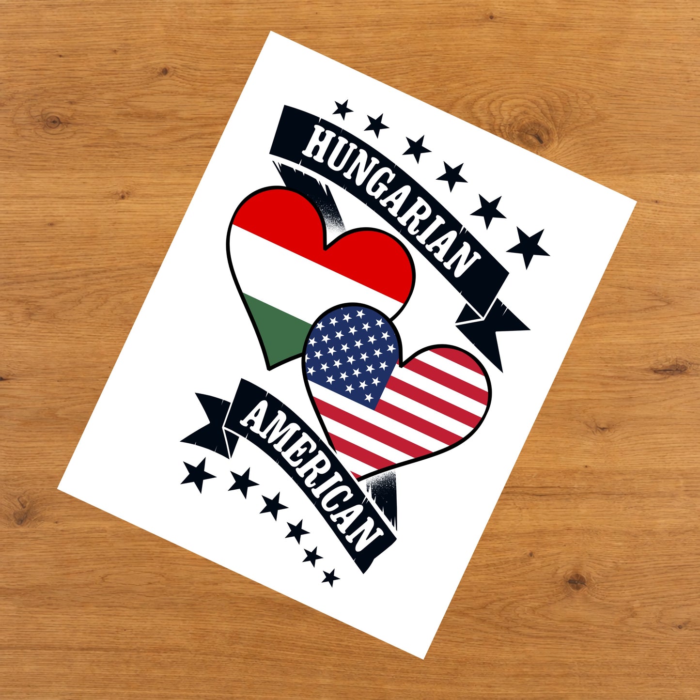 Hungarian American Heart Flags Hungary America 8"x10" Wall Art Print