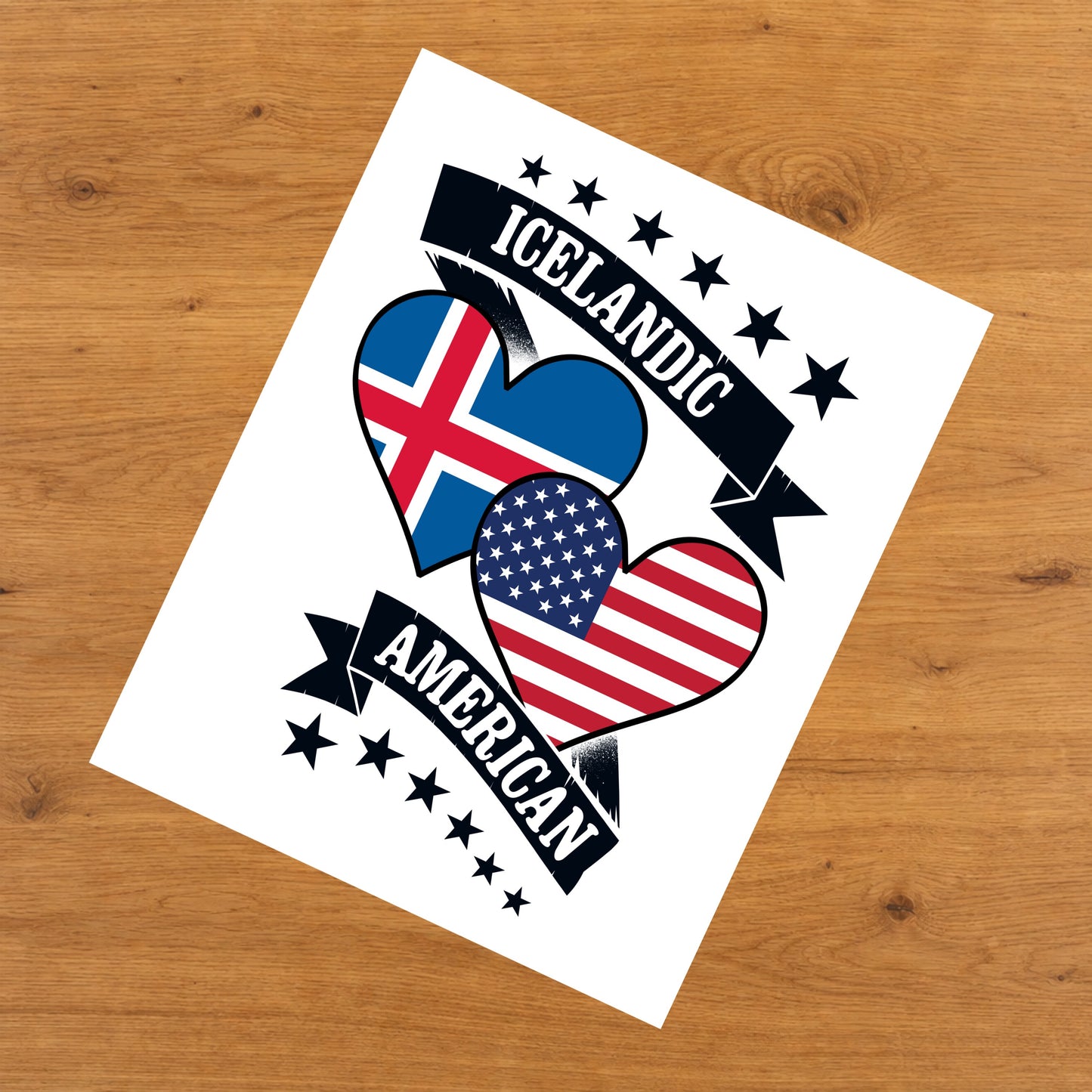 Icelandic American Heart Flags Iceland America 8"x10" Wall Art Print