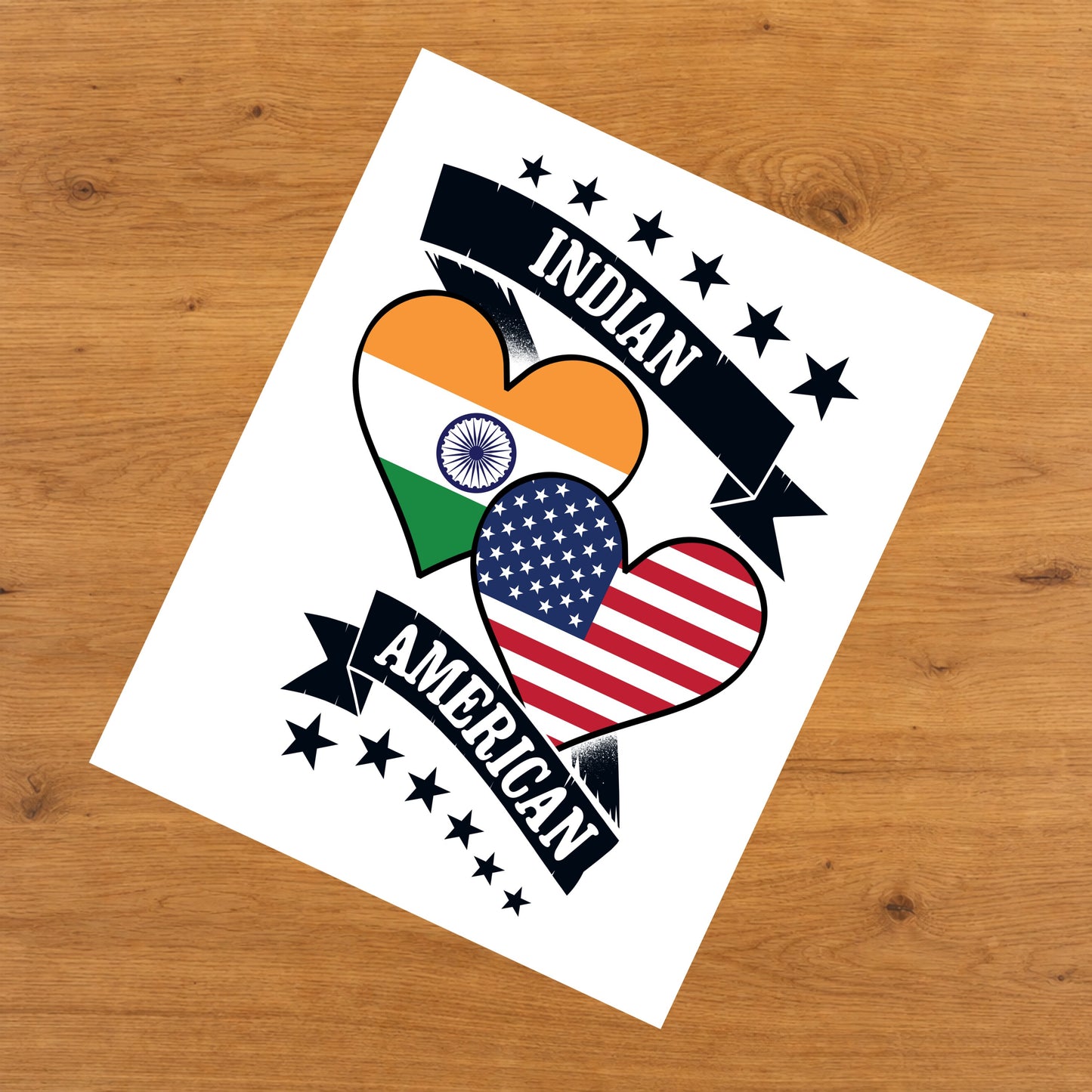 Indian American Heart Flags India America 8"x10" Wall Art Print