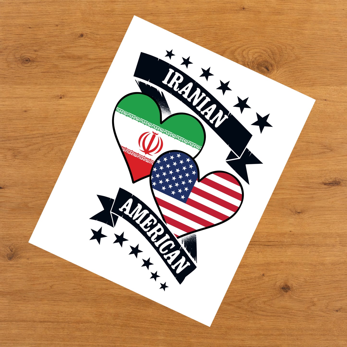 Iranian American Heart Flags Iran America 8"x10" Wall Art Print